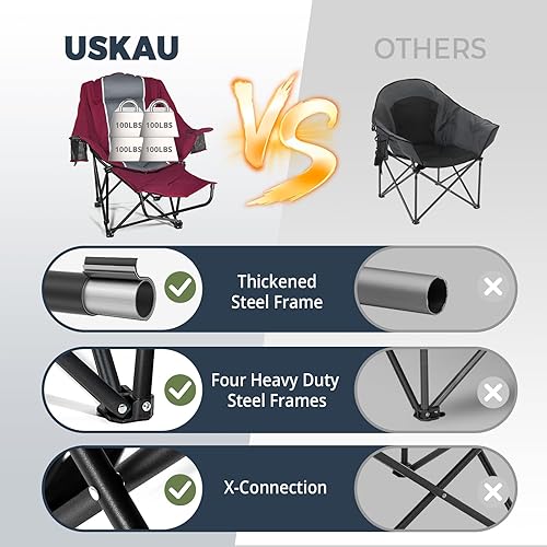 Miniatura 8 de Silla de camping con reposapiés extraíble, silla de exterior de gran tamaño con reposacabezas y portavasos, silla de césped de capacidad de 400