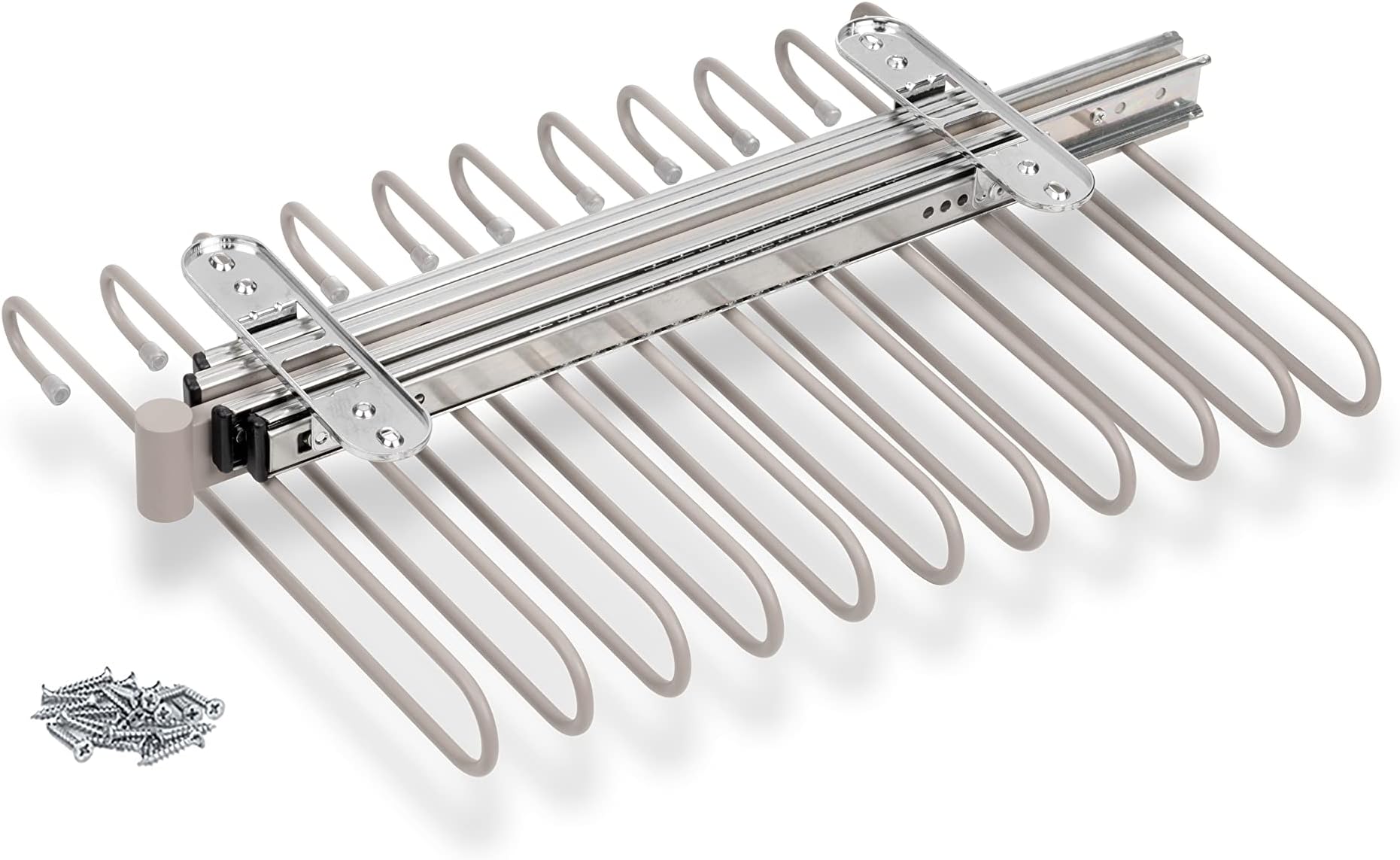 Emuca - Pull-out trouser rack for wardrobe, pull out trouser hanger for 11 pairs of trousers, Textured stone color painted, Steel