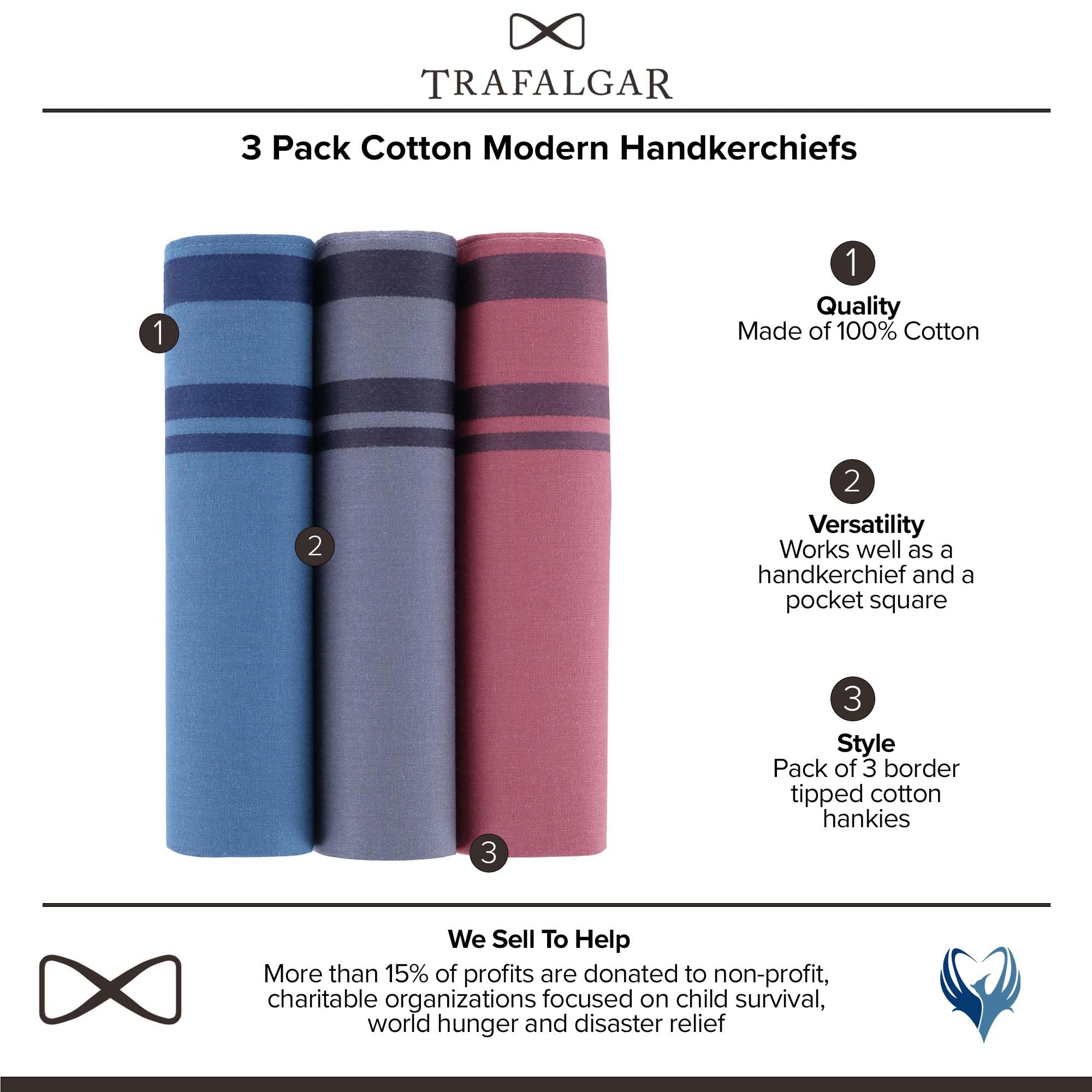 Trafalgar Men's Cotton Modern Handkerchiefs (3 Pack), Multiple