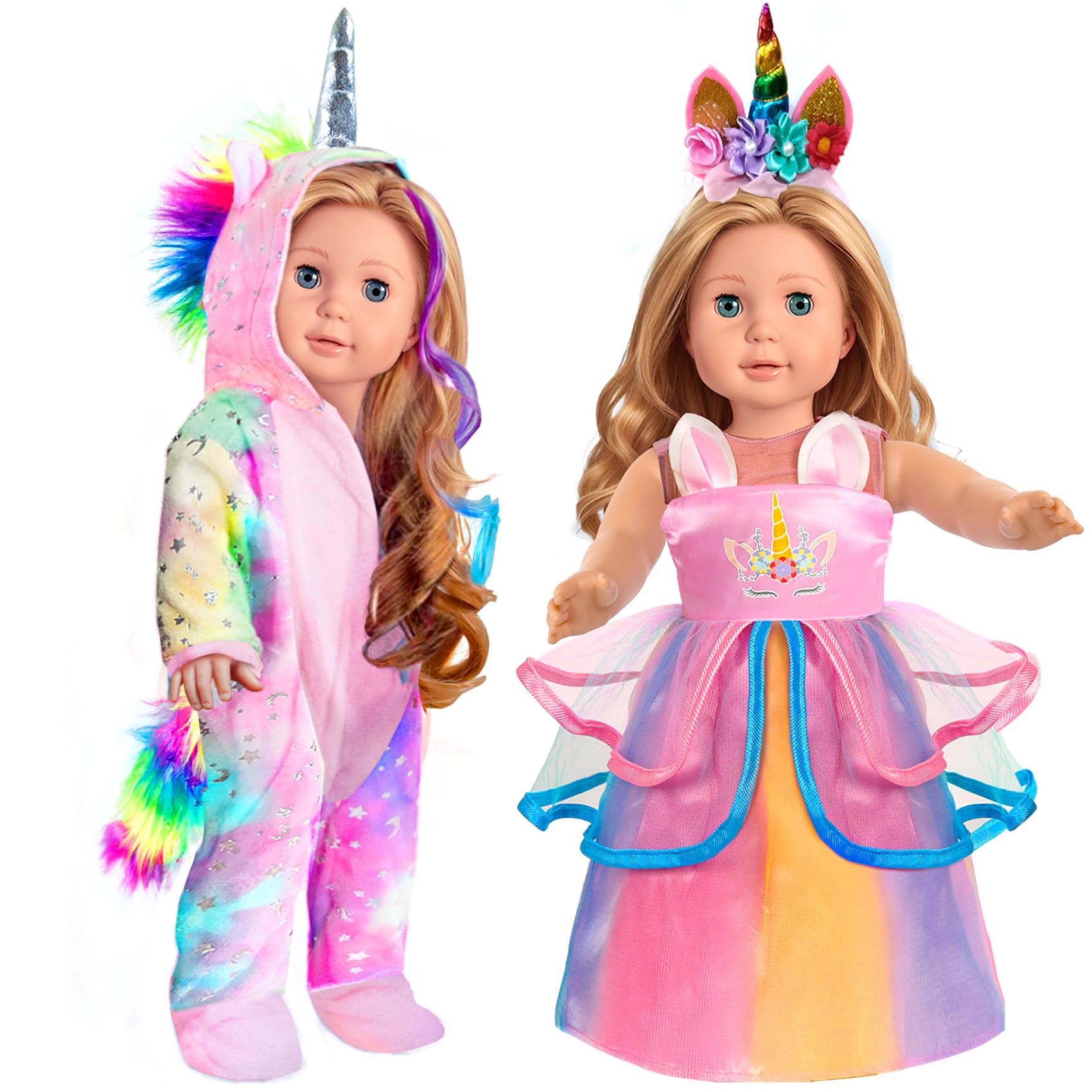 2-Sets 18-inch Doll-Clothes Set - Unicorn Clothes with Hair Clip and Headband - Compatible with All 18 inch Dolls Accessories for Kids -Pink
