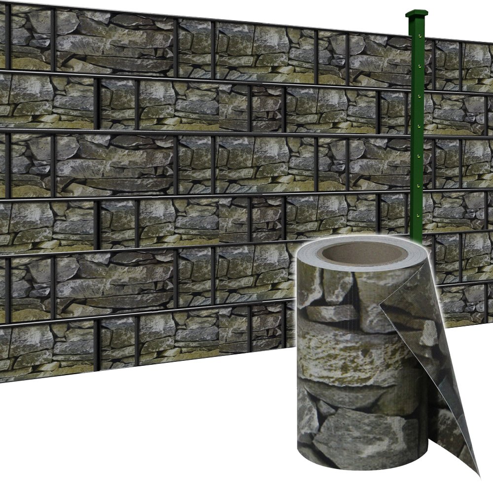 SAILUN PVC Privacy Screen Privacy Strip Fence for the Garden Fence Balcony Terrace Double Rod side with 30 Fixing Mounting Clips, Stone Pattern, 65m x 19cm