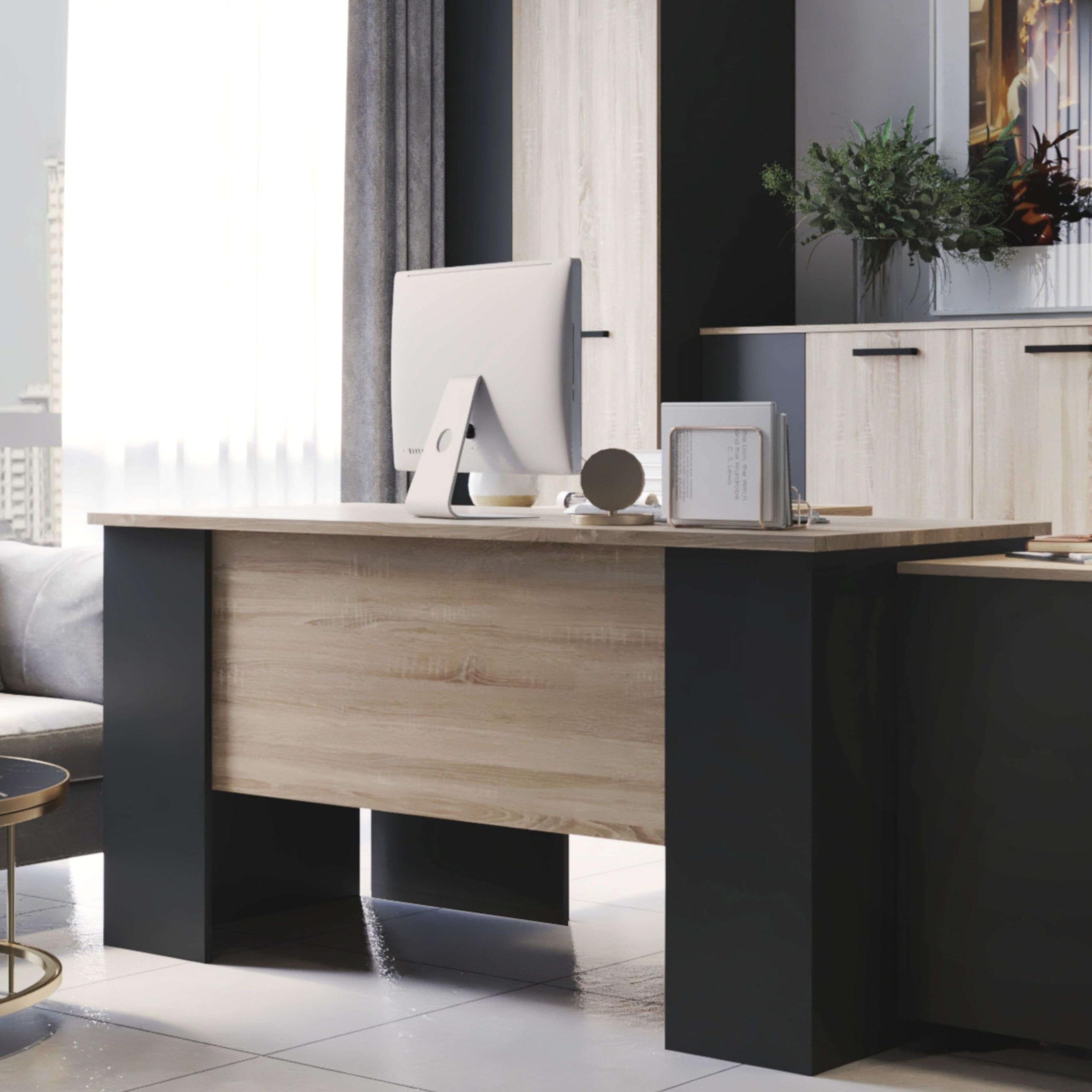 Miroytengo Mesa de Escritorio Oficina Nibis Estilo Industrial Color Roble Sonoma y Gris Antracita 140 cm