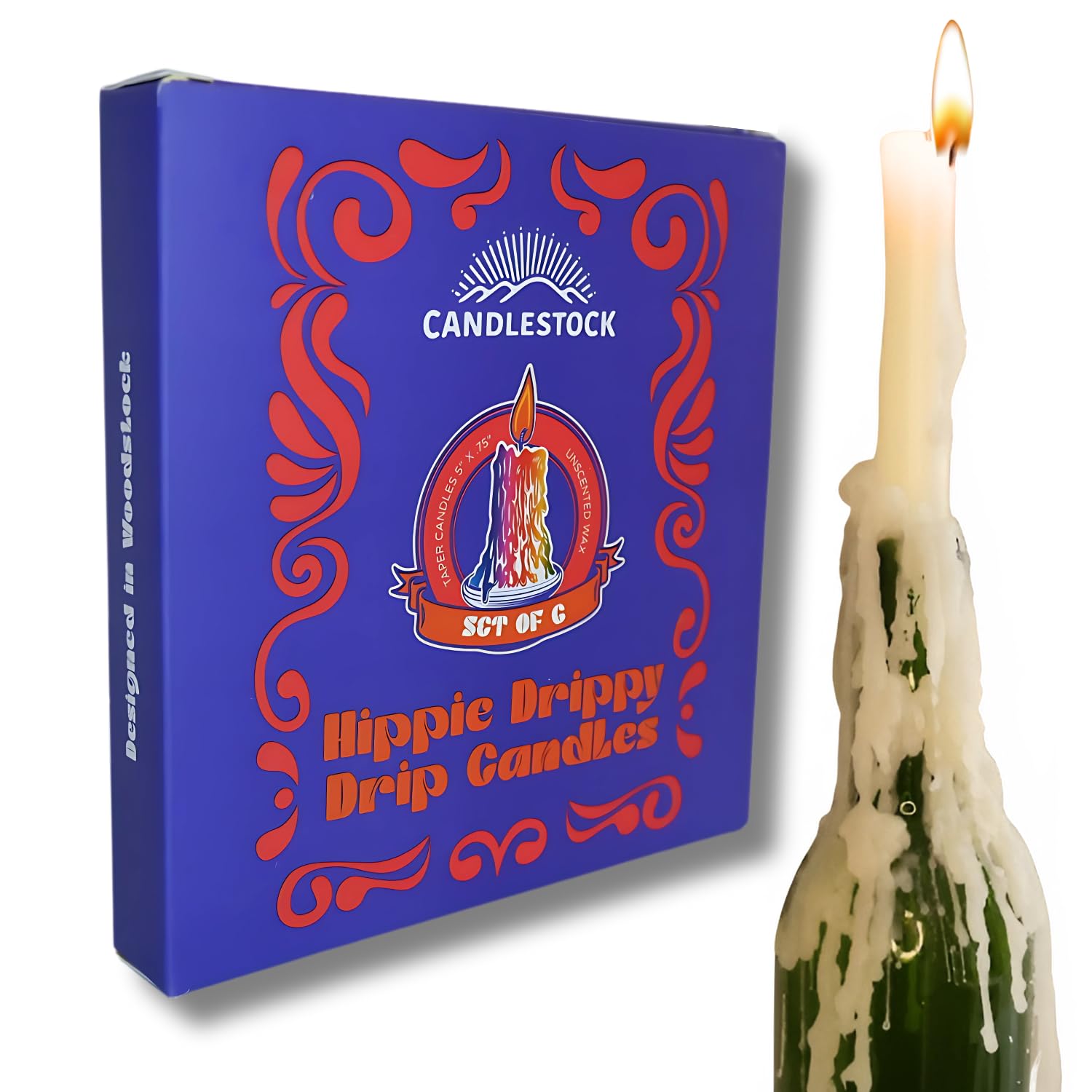 Candlestock Hippie Drippy Drip Candles - Pack of 6 Dripping Taper - Wine Bottle Melting Candles (Ivory)