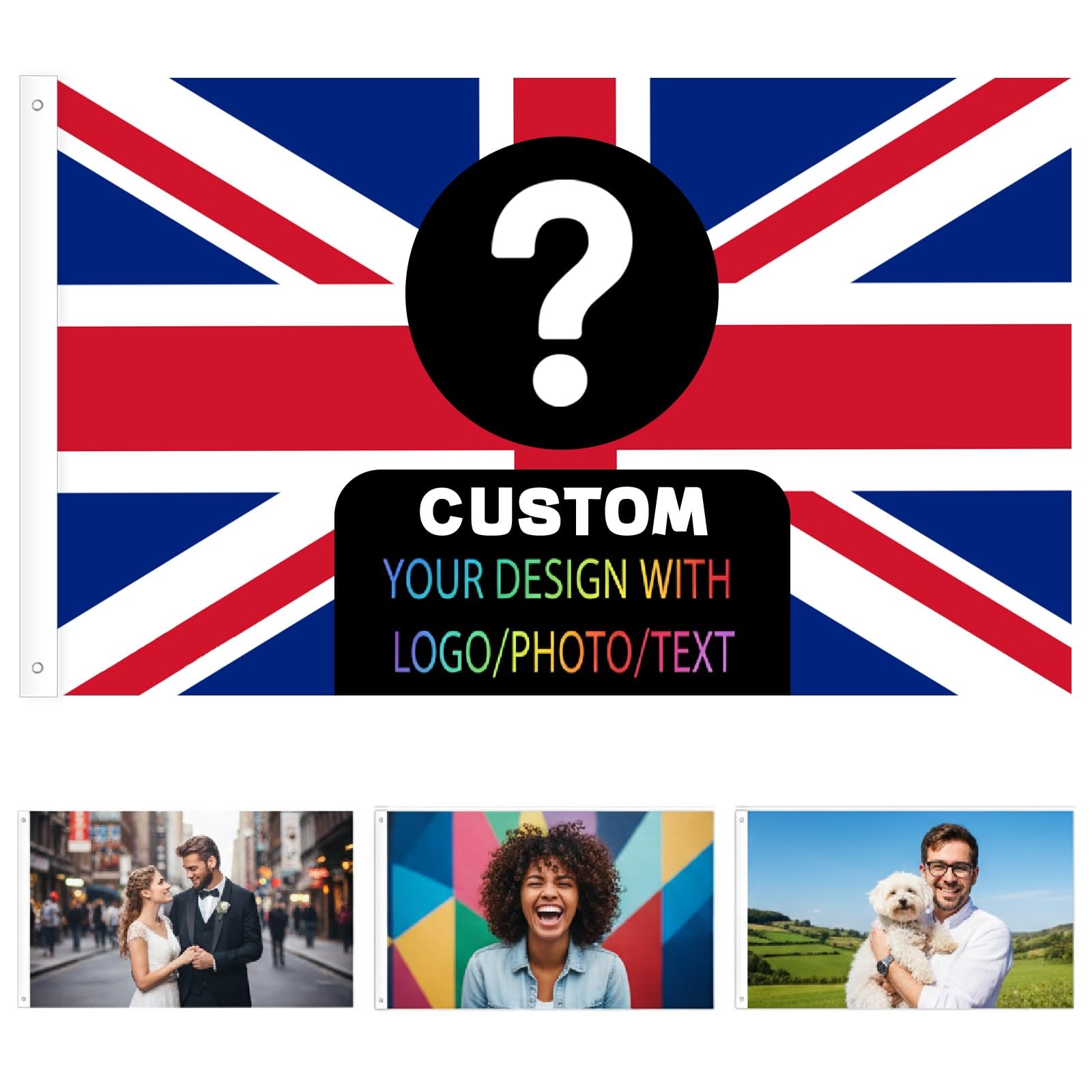 Custom Flag, Personalised Flags Banner with Your Photo/Logo/Text, Make Your Own Flag with Text Logo Photo, Personalised UK/US Pink Flag Customizable flag DIY Birthdays, Wedding (Style 2) — image 1