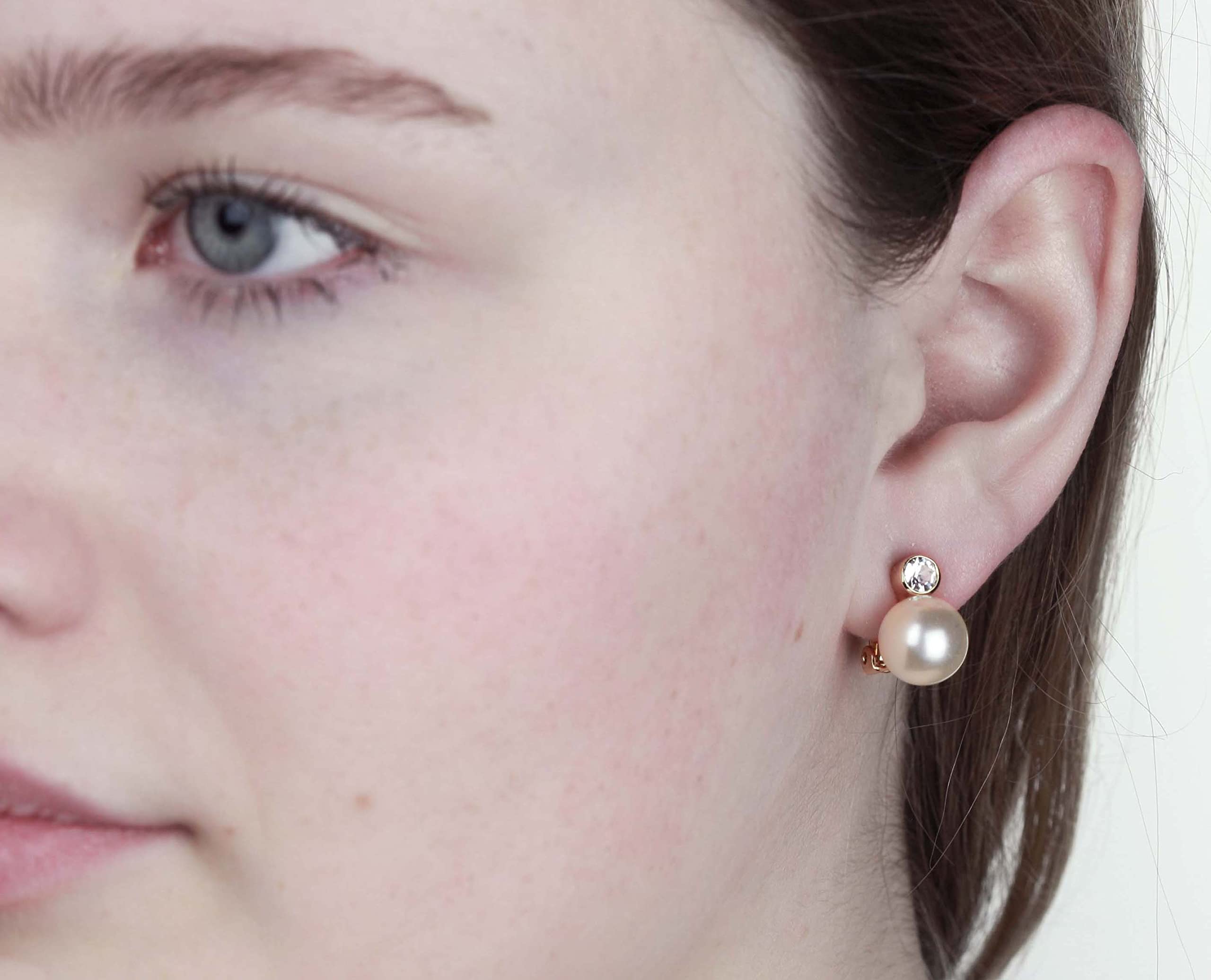 Traveller Orecchini a clip - Senza piercing all'orecchio - Perla 10 mm - Bianco - Cristallo - 15x10 mm