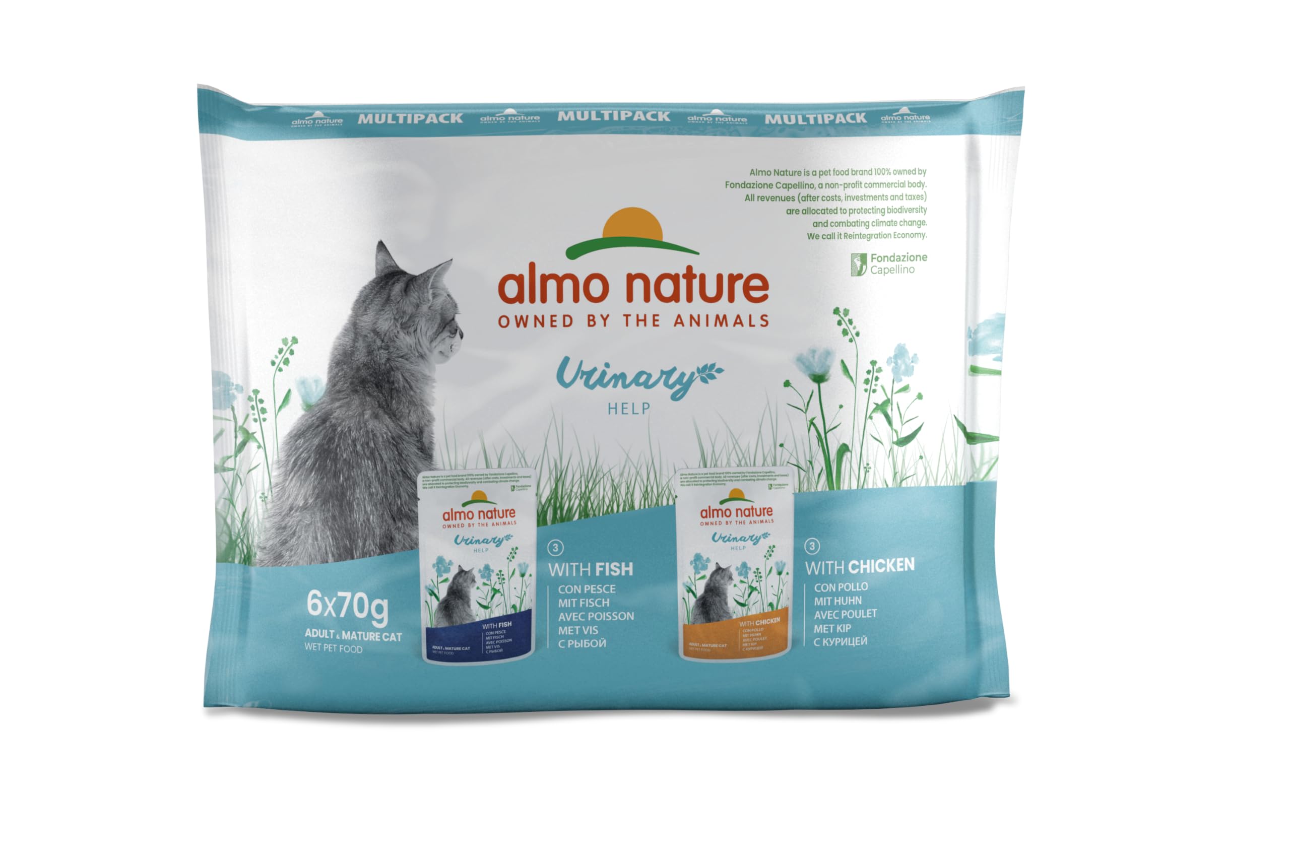 Almo Nature Functional Urinary Help - Cibo Umido per Gatti Adulti Gusto Pesce e Pollo - Supporto per il Benessere delle Vie Urinarie - 6 Buste da 70g