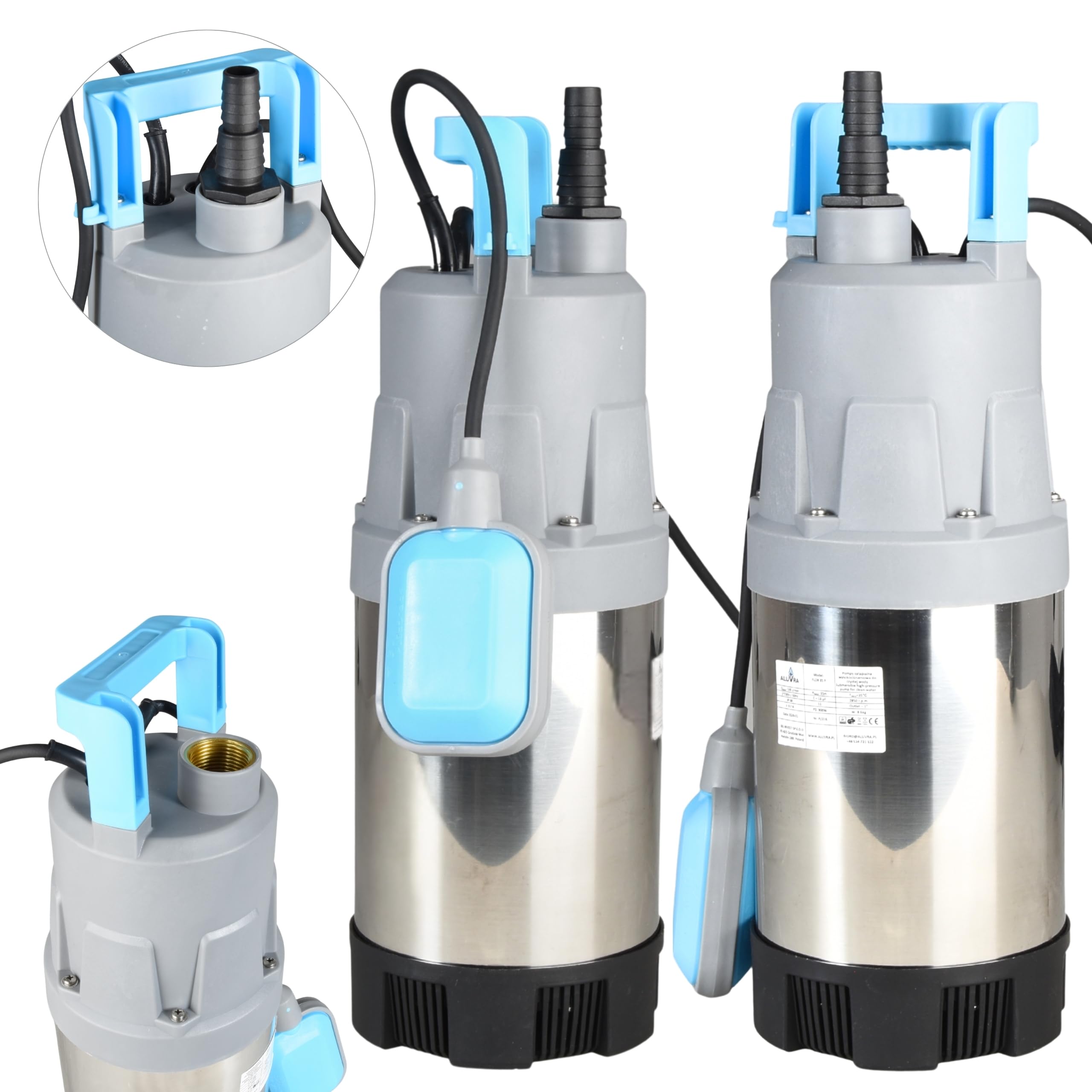 Pompe Submersible FLOX 35P INOX avec Flotteur pour Eaux Propres (900 W, 6000 l/h, hauteur de refoulement 35 m) - Pompe Immergée pour Récupération d’Eau de Pluie, Arrosage Jardin, Piscine et Cave
