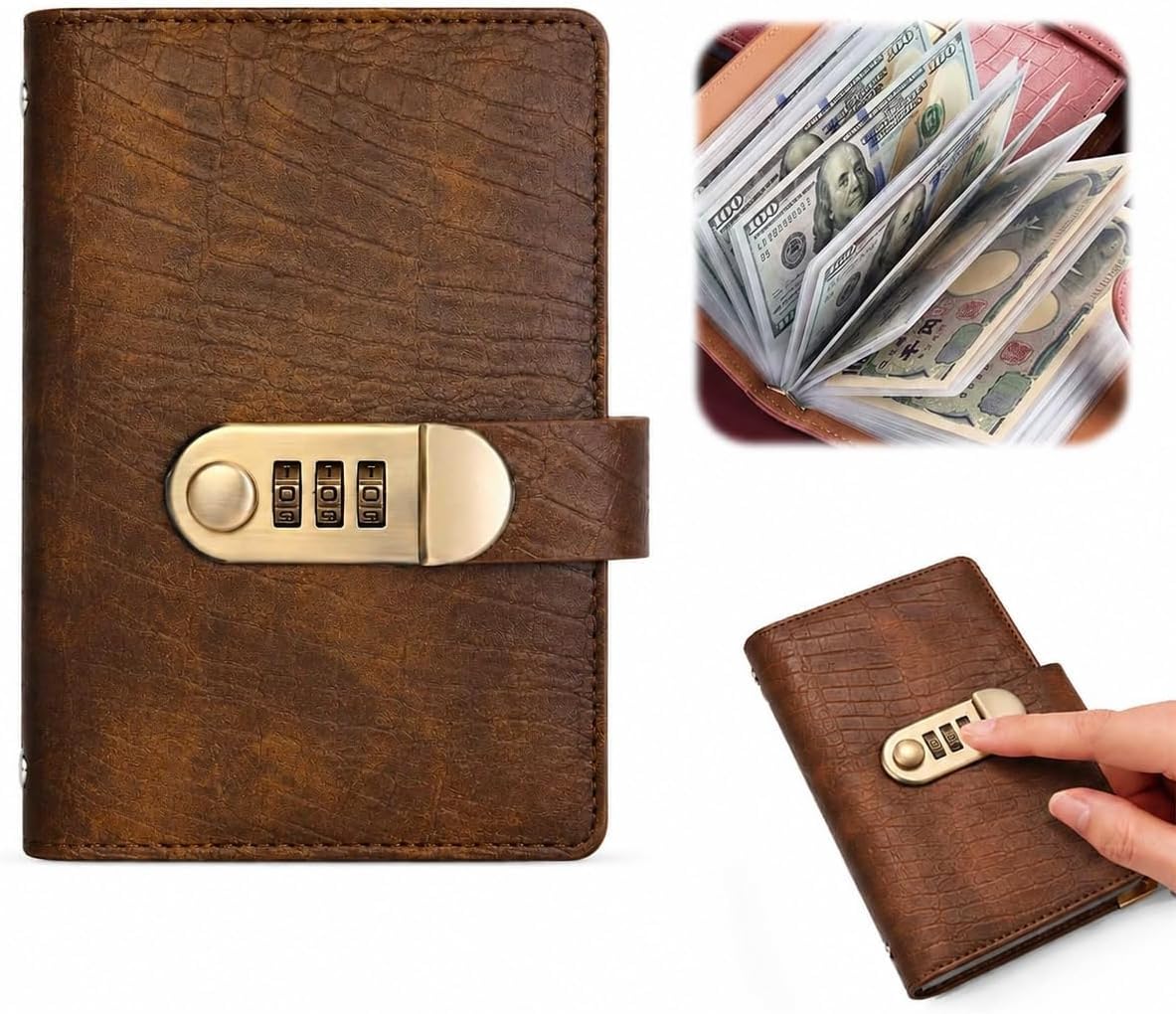 100 Envelope Savings Challenge Book, Saving Challenge Book with Lock，Coffee