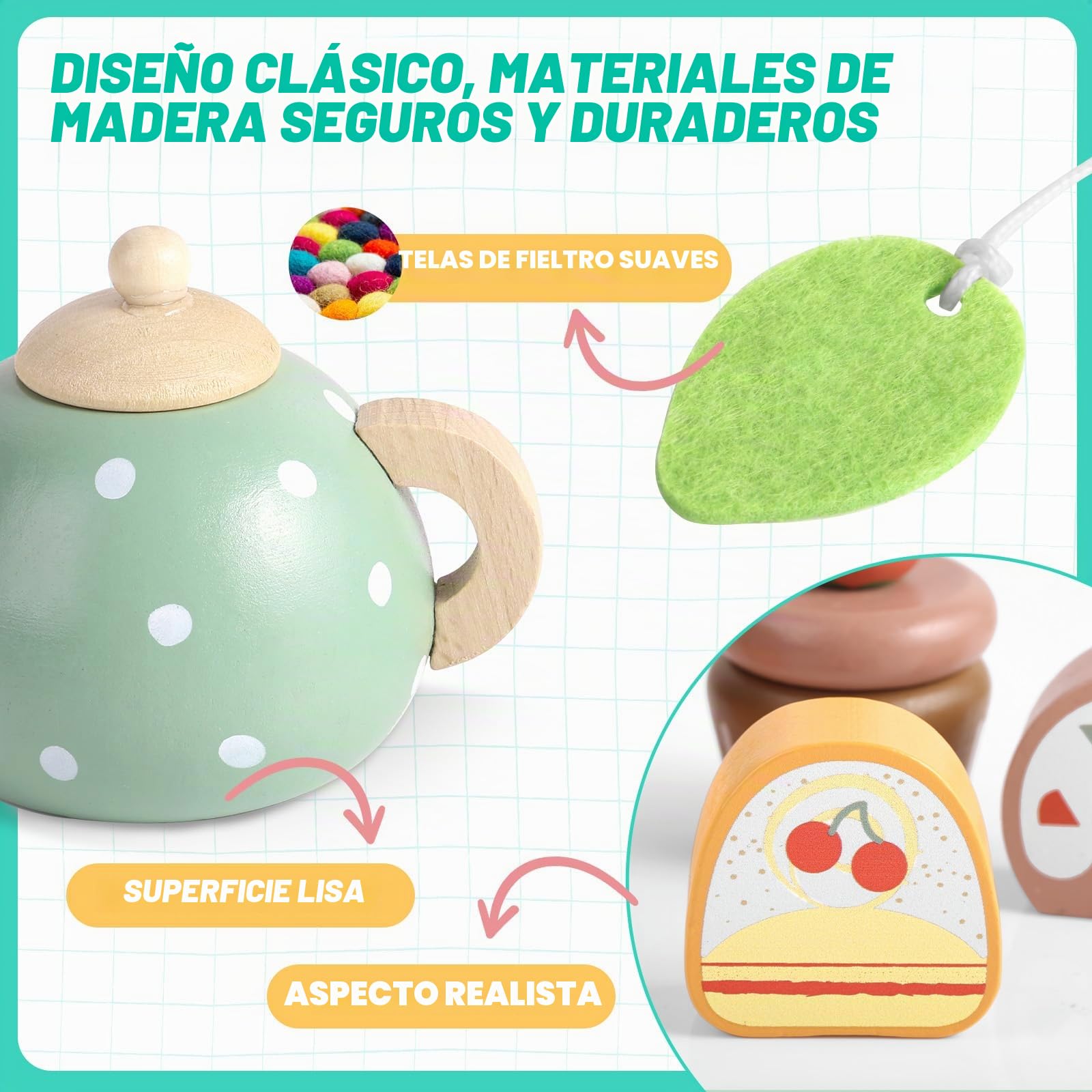 GAGAKU Juegos de Té Infantil Juego de Té de Madera Juego de té para niños pequeños Accesorios de Juego de simulación de Alimentos Juegos de Simulación de Accesorios de Cocina Juguetes