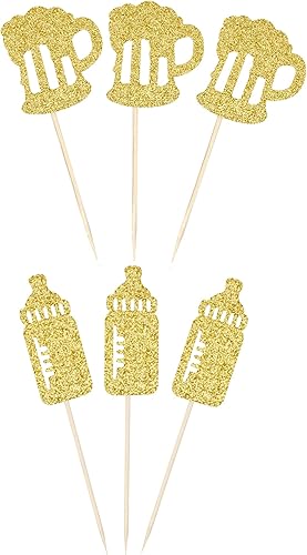Miniatura 7 de 30 piezas de biberones y tazas de cerveza para cupcakes con purpurina dorada para biberones y cupcakes, selecciones para celebrar baby shower,