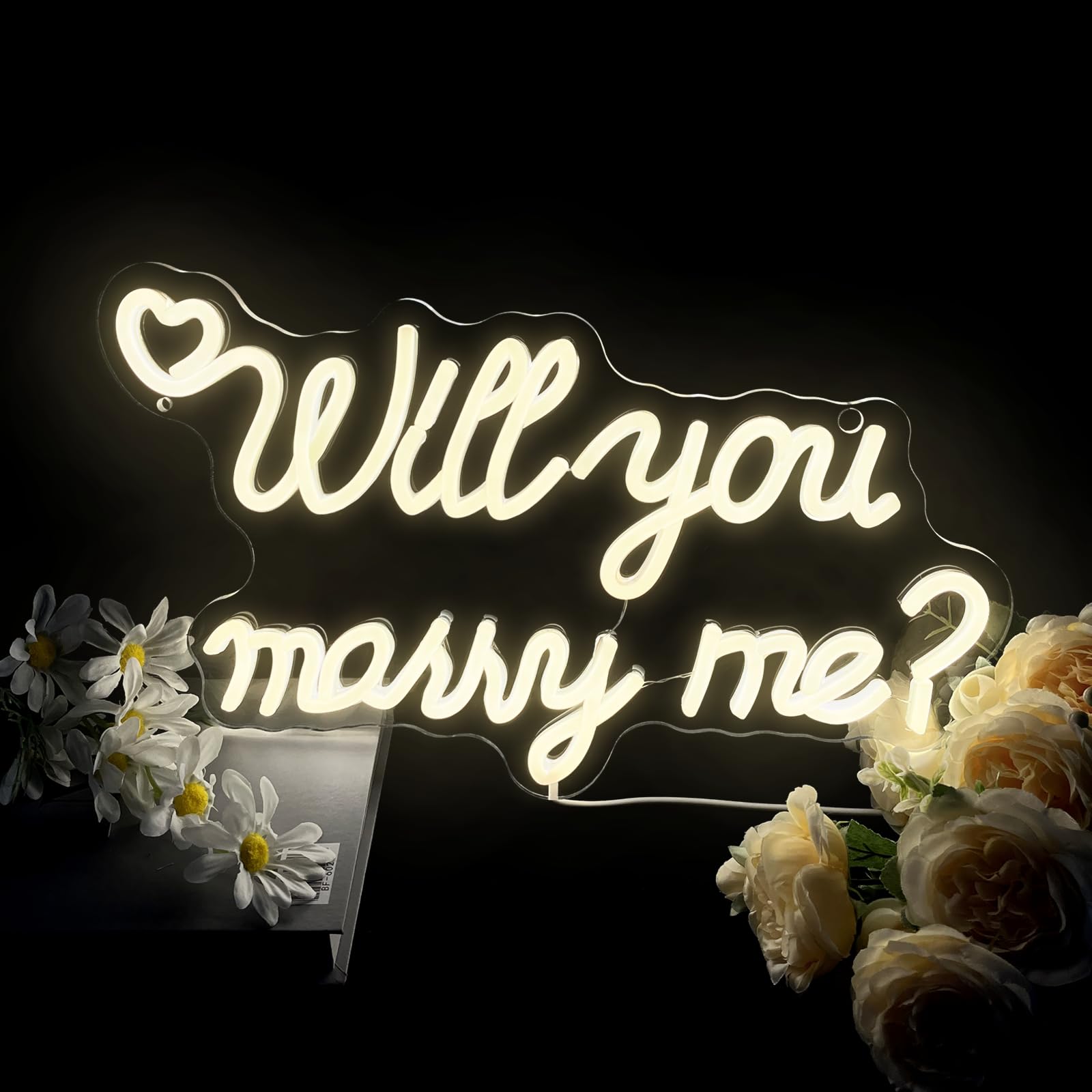 Will You Marry Me Neon Sign for Wall Decor, LED Hanging Proposal Wedding Party Engagement Neon Light Signs, Dimmable Marry Me Light Up Signs Room Decoration USB Powered