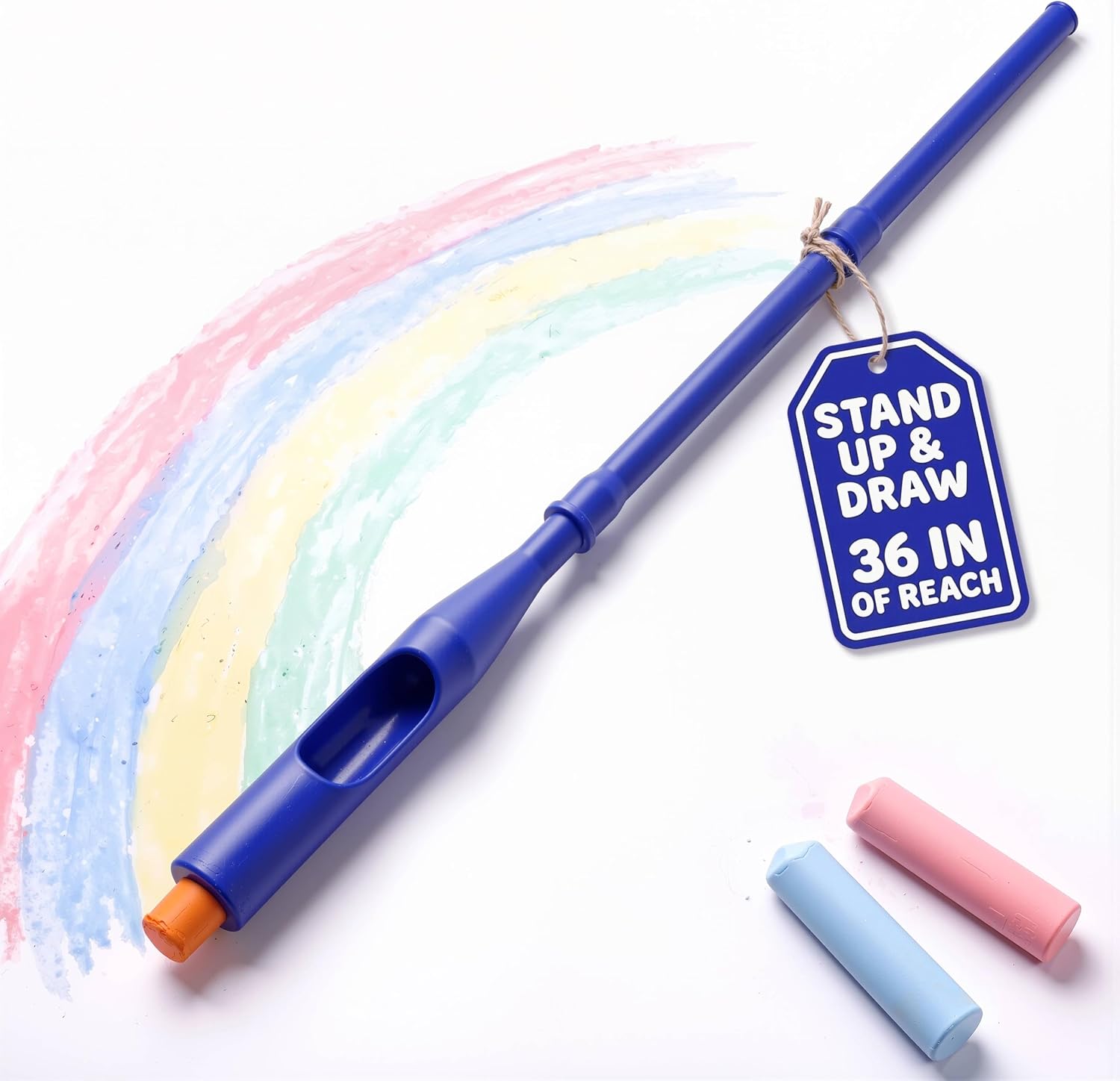 Sidewalk Chalk Holder for Kids and Toddlers – Stand-Up Outdoor Chalk Stick, Adjustable 24-36in Reach, Patented, Includes 2 Chalks | Deep Sea Blue