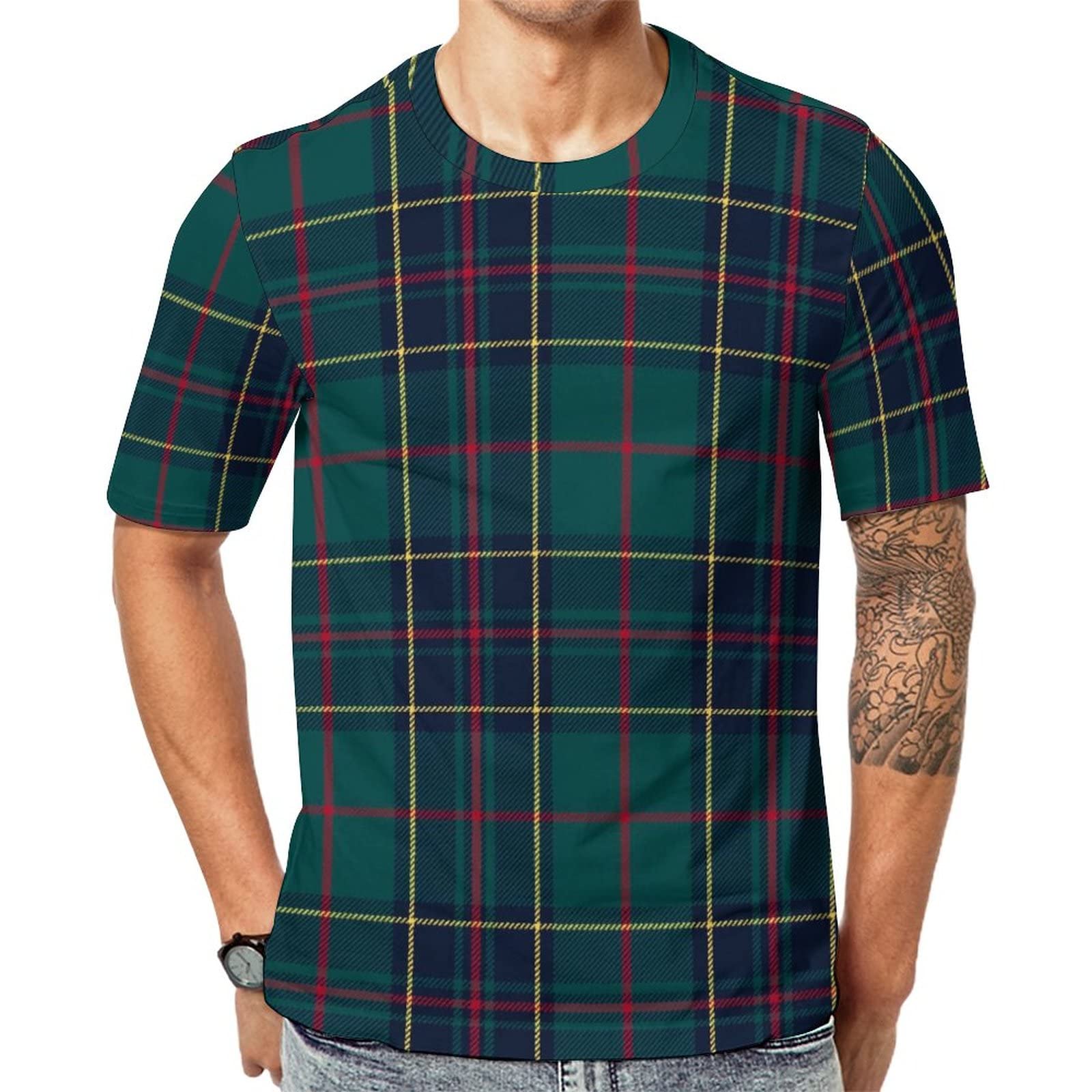 Lurnise Men's Multi1 ’S T Shirt Tartan Plaid Short Sleeves Tshirt Crew Neck T-Shirt For