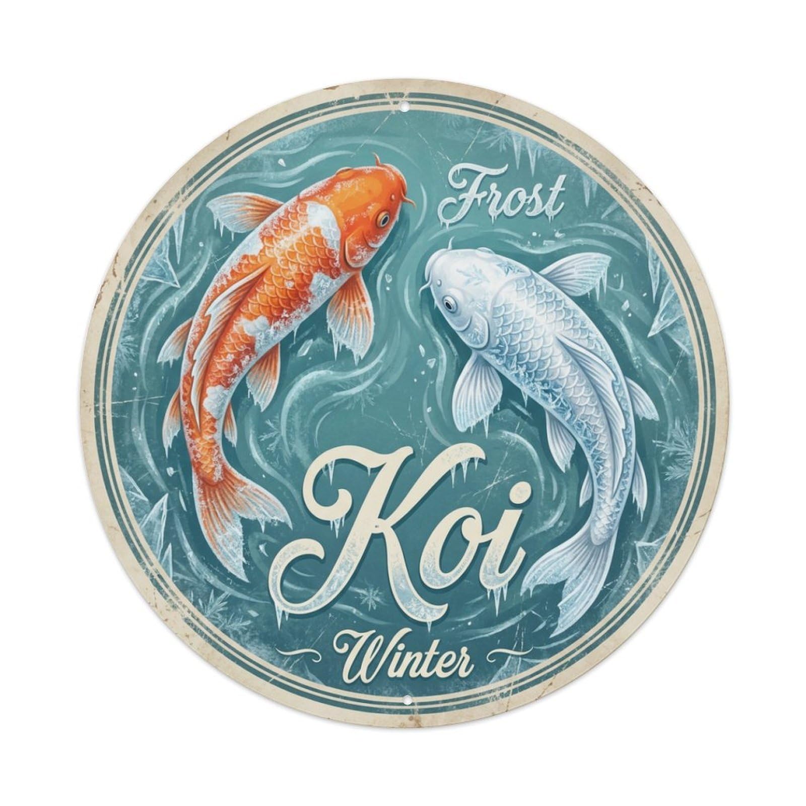 Koi Fish Frost Winter Waters Icy Cold Crisp Frozen Metal Tin Sign