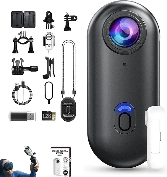 Varnock HD Action Camera, 128GB Varnock POV Pro 4k Camera, Pocket Thumb Action Cam, 170° Wide Angle, Wearable Video Recording, for Cycling, Diving and Outdoors Activities (Black High-Range)