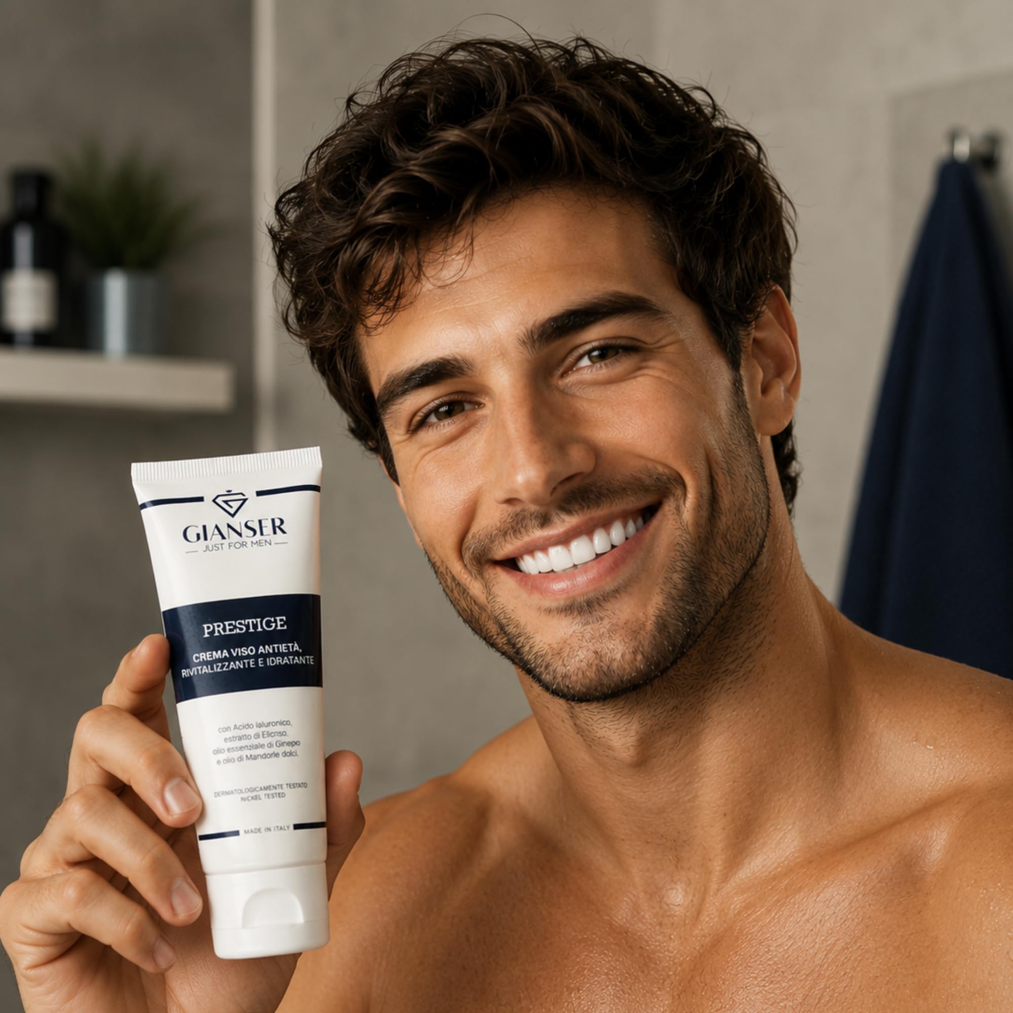 Crème Visage Anti-Âge 24H Bio-Vegan Homme | Soin Fermeté & Anti-Sébum à l'Acide Hyaluronique, Argan et Hélichryse | Peaux Matures & Mixtes | 50ml