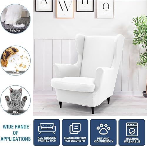 Miniatura 3 de NILUOH Wingback - Funda para silla, 2 piezas, suave, elástica, para silla, color sólido, protector de muebles con parte inferior elástica para sala