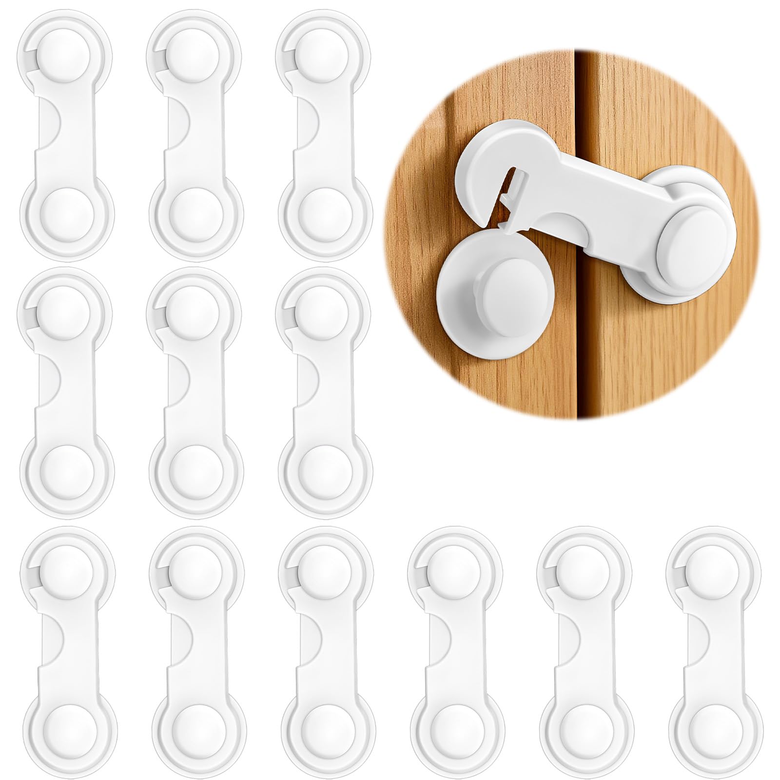 Kindersicherung Schrank Schubladen 12 Stück, Zum Kleben Ohne Bohren, Sicherheitsschlösser, Schranksicherung Baby, Langlebig, Extra Starker Halt, Ideal für Möbel, Küche, Schranktür