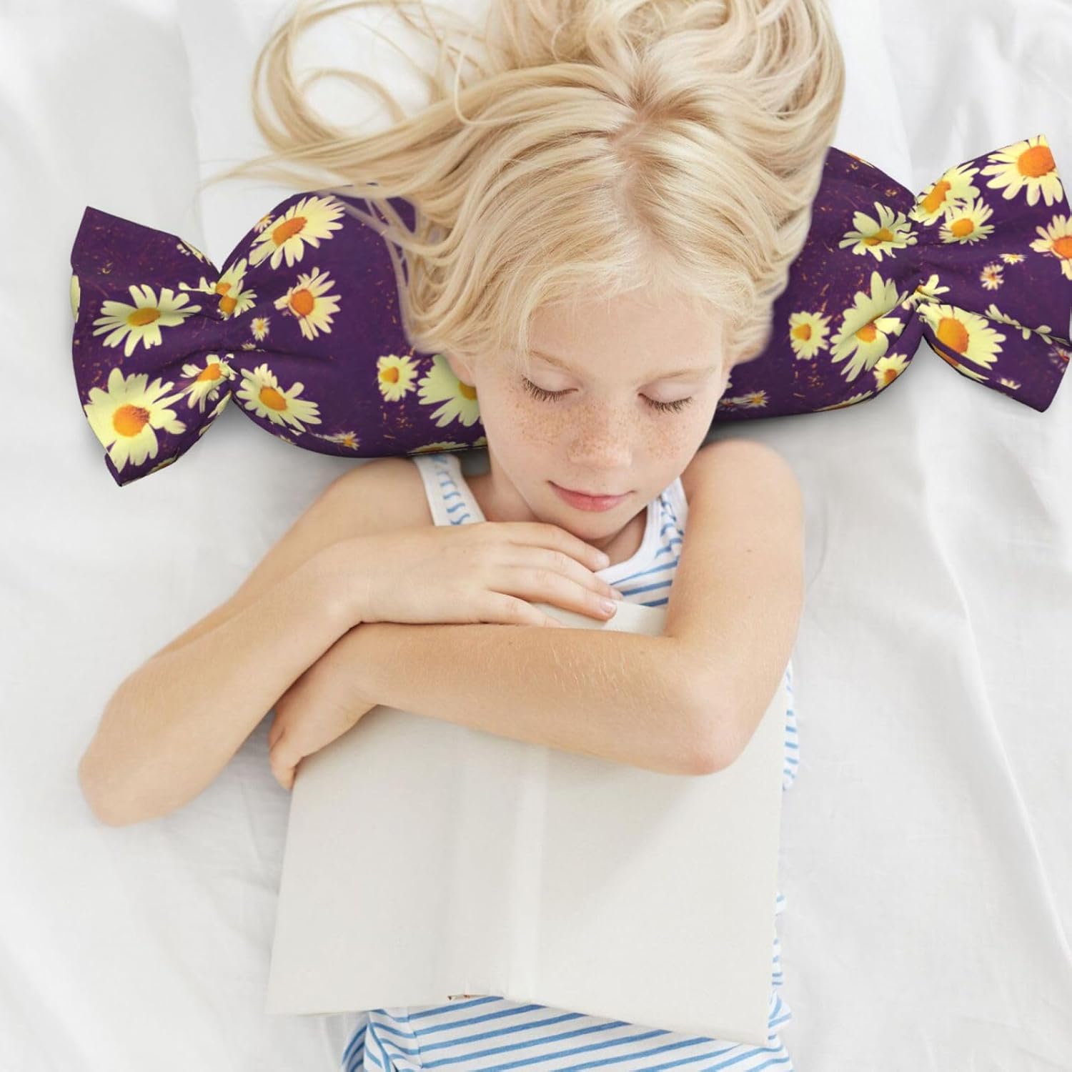 Daisy Purple Flowers Print Candy Cylindrical Pillow Round Bolster Pillows Versatile Use Decor Bedroom Travel