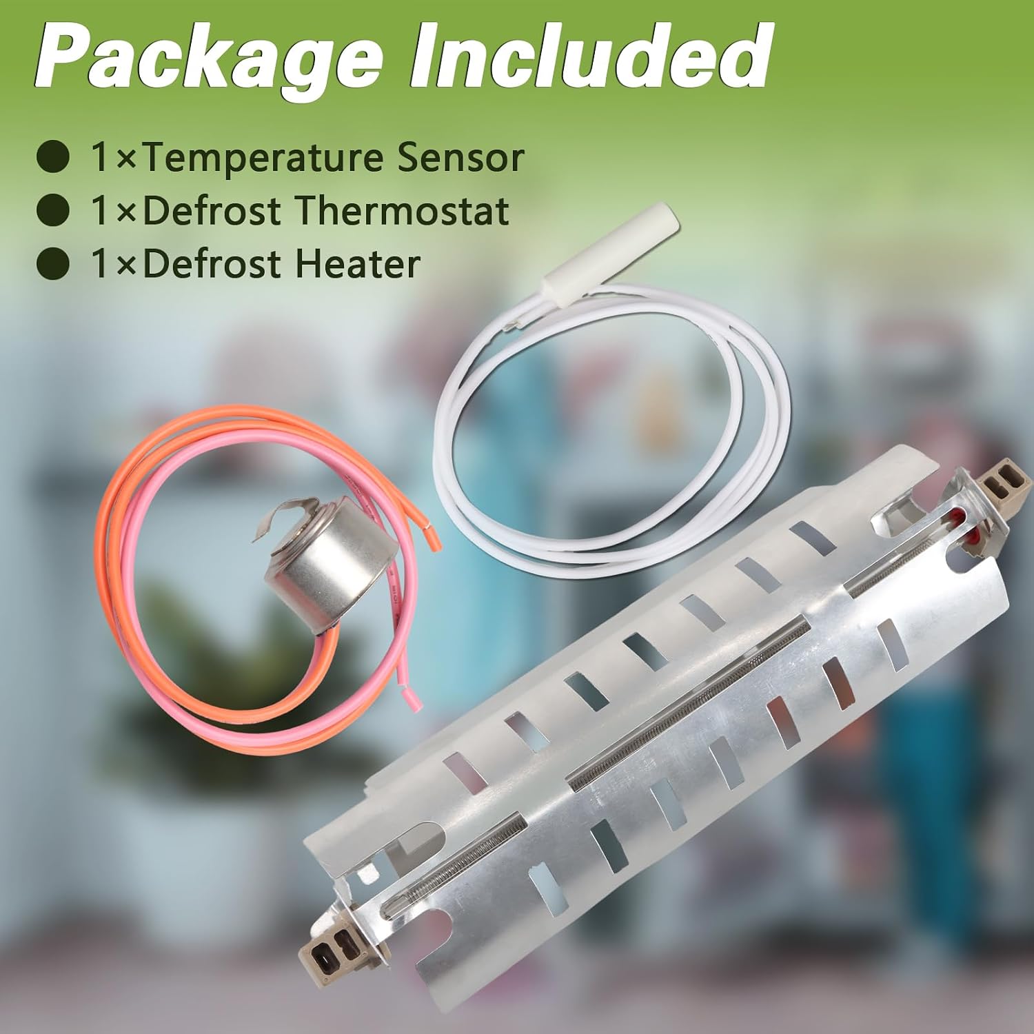 Refrigerator Defrost Heater Kit with Temperature Sensor High Limit Thermostat Defrost Heater and Bracket Assembly Compatible with GE Replace#: WR51X10055 WR55X10025 WR50X10068