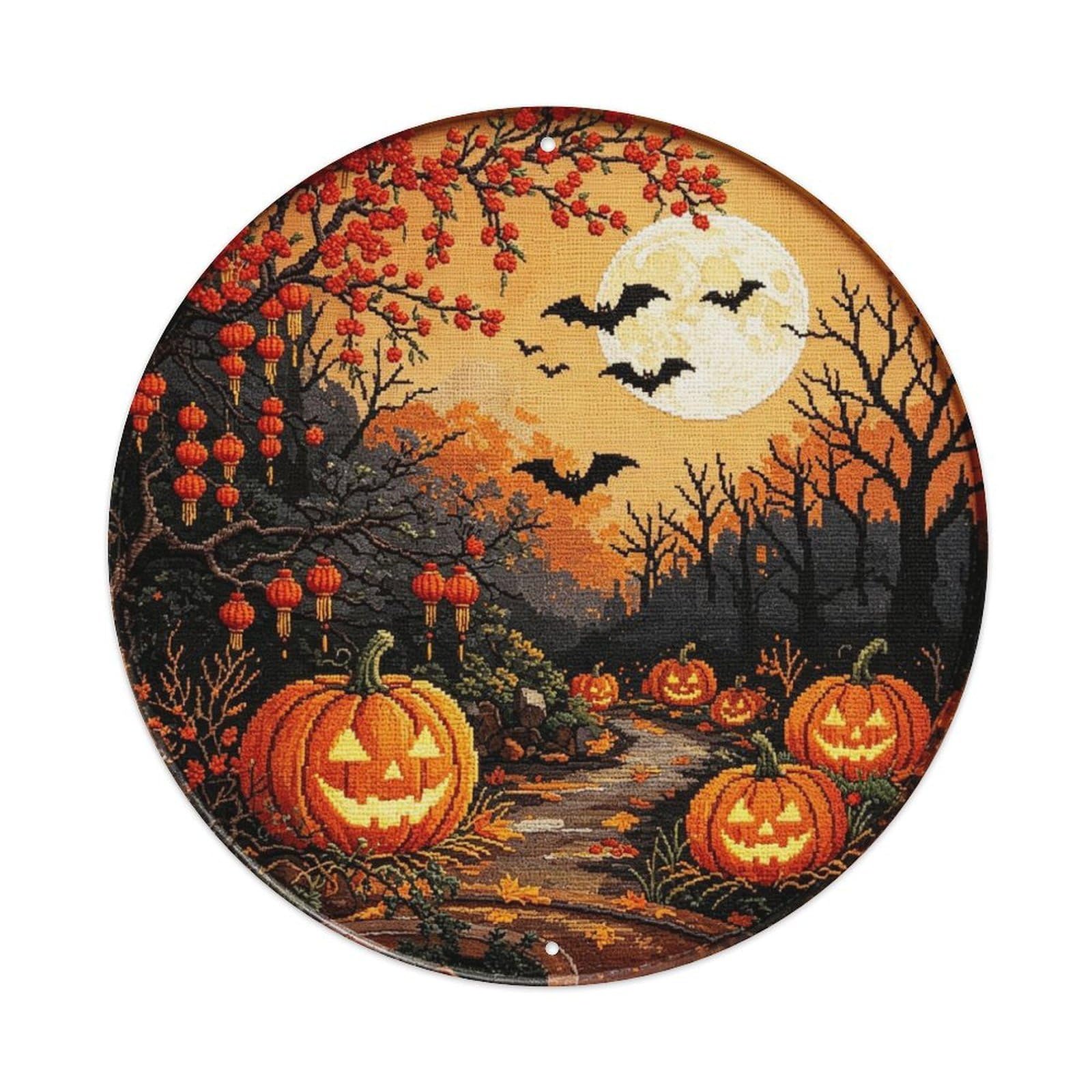 Halloween Pumpkin Embroidery Metal Tin Sign Plaque