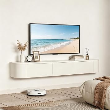 Floating TV Unit 140CM, Modern Media Wall Mounted TV Cabinet, White