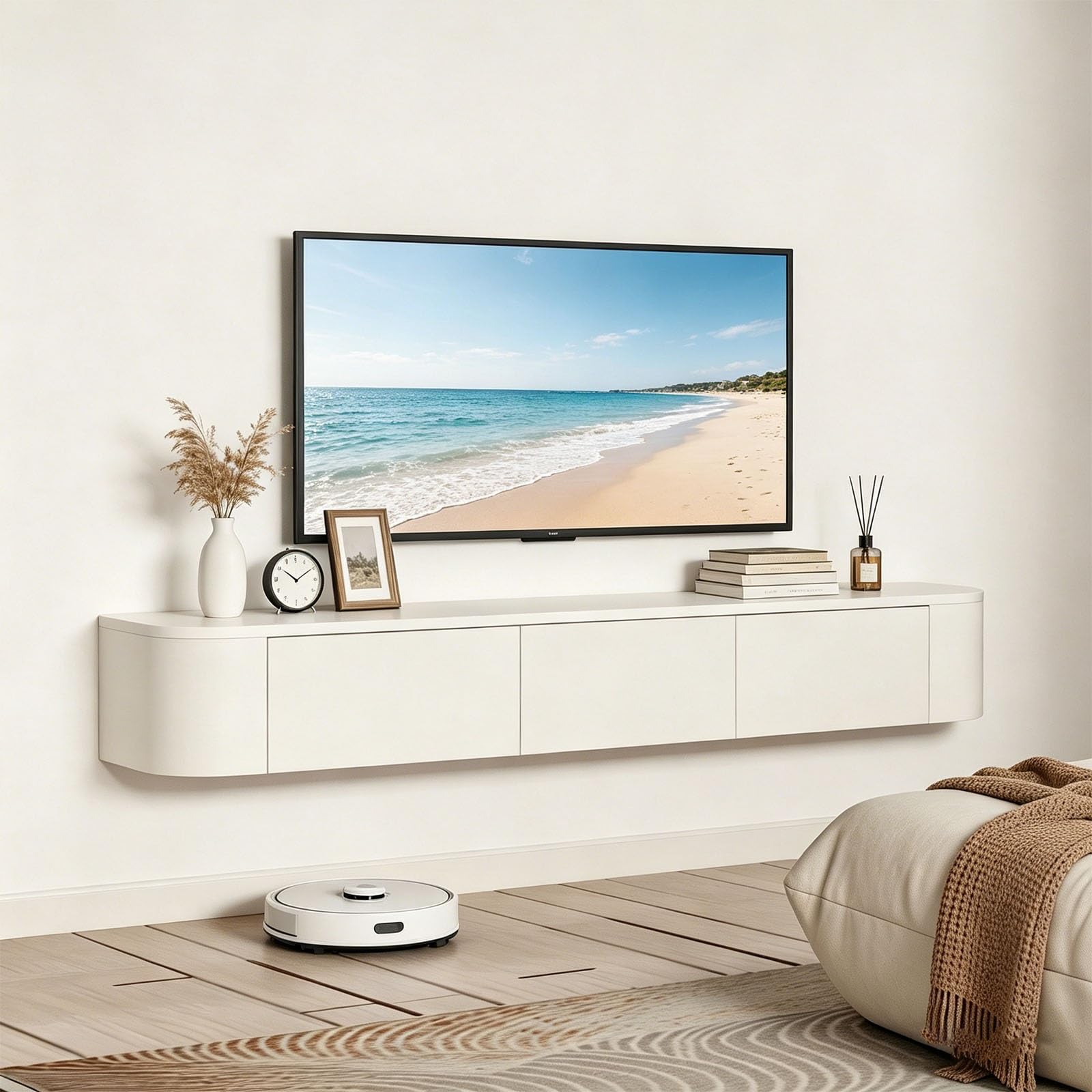 YLGJ&TIDY Floating TV Stand (White, 140CM/55.1'') — image 1