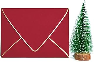 A7 Red Envelopes 5 x 7 With Gold Border,- 50 Pack,For 5x7 Cards| Quick Self Seal| Perfect for Weddings, Invitations, Photos, Graduation, Baby Shower| Thick Luxury paper|5.25 x 7.25 Inches