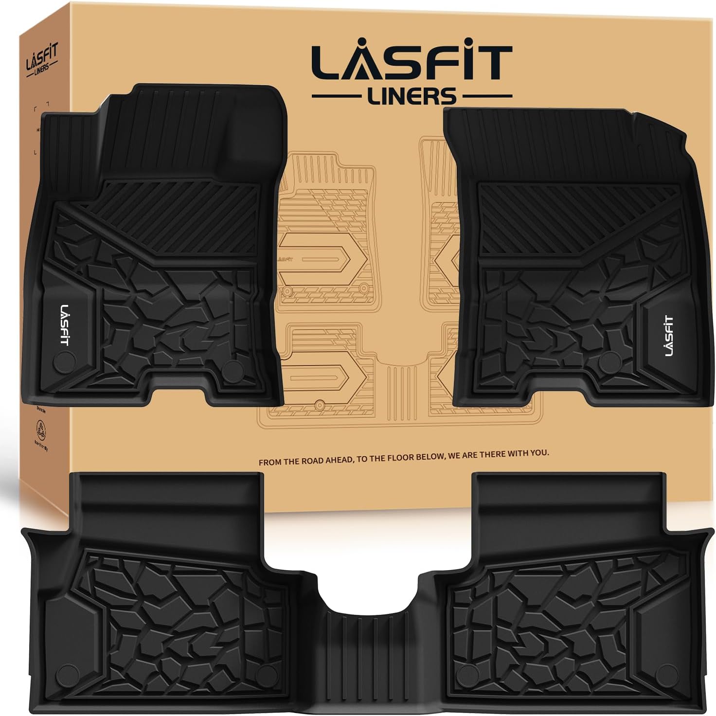 LASFIT Floor Mats for Ford Maverick 2025 2024 2023 2022 (Hybrid Models Only) All Weather Car Mats TPE Truck Liners Vehicle Accessories for Ford Maverick - 1st & 2nd Row, Black 6) Maverick Hybrid| 22-25 | 2Rows