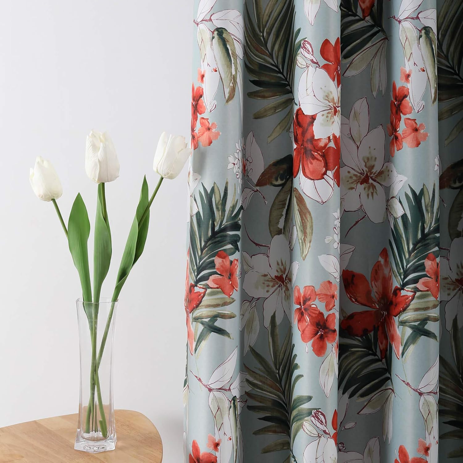 Leeva Green Blackout Window Curtains for Patio Sliding Door, Plant Print Pattern Elegant Room Darkening Grommet Curtain and Drapes for Nursery, Set of 2, 52 x 96 A1 52"W x 96"L (Pack of 2)