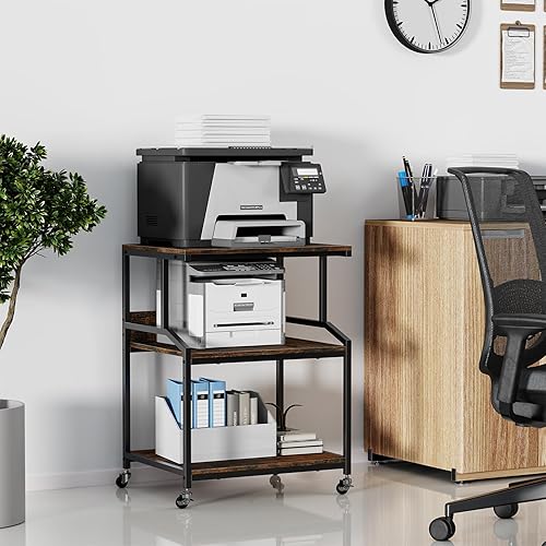 Miniatura 4 de Carrito de impresora grande de 3 niveles, 23.6 x 18.9 x 31.5 pulgadas, soporte de impresora de metal resistente, mesa de impresora móvil con ruedas
