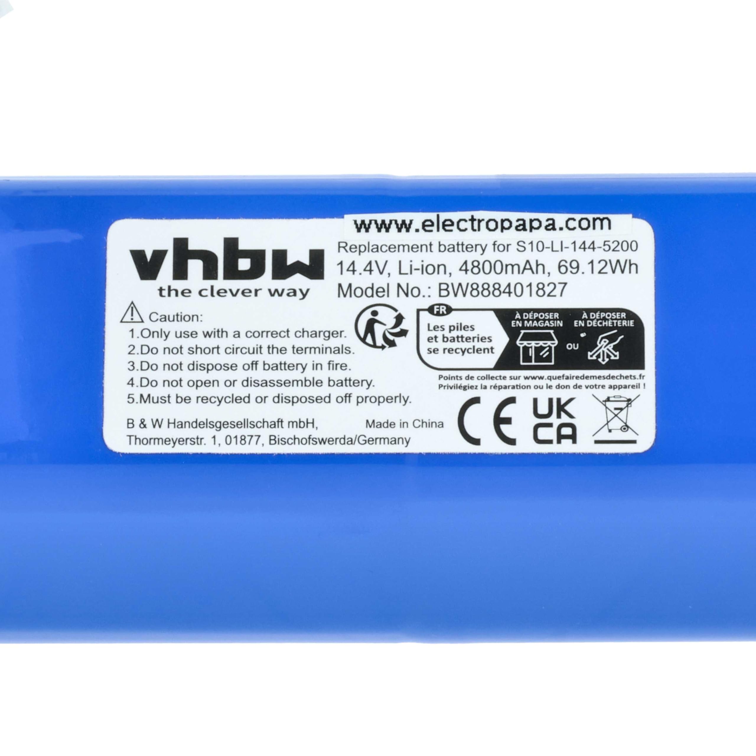 Vhbw Batteria Di Ricambio Per Ecovacs Deebot Ozmo T8 Aivi – 4800mAh, 14.4V, Li-Ion (Compatibile DBX11-11)