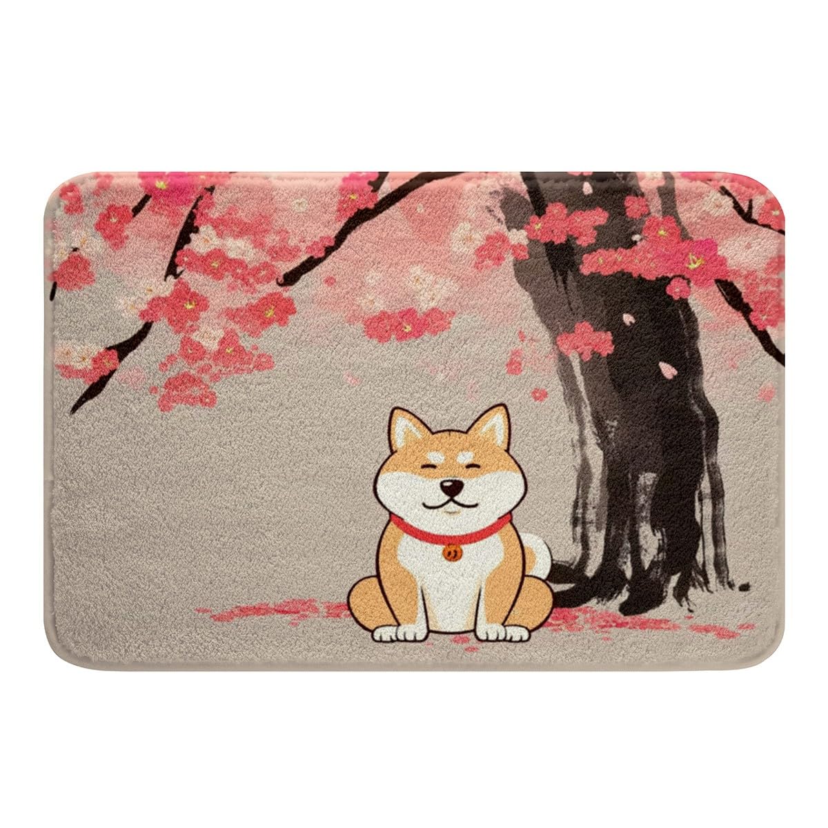 Erosebridal Cute Dog Bath Mat 20"X32" Cherry Blossoms Tree Non Slip Bathroom Rug Lovely Family Pet Animal Door Mat for Bedroom Decor,Japanese Shiba