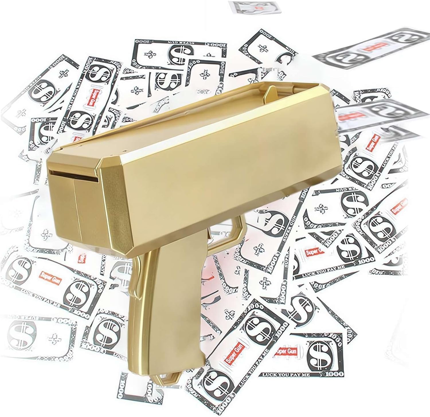 Money Gun Shooter with Prop Money, Make it Rain Prop Gun Money Machine with 100PCS Dollar, Playing Paper Handheld for Game Movies Party Supplies (Gold)