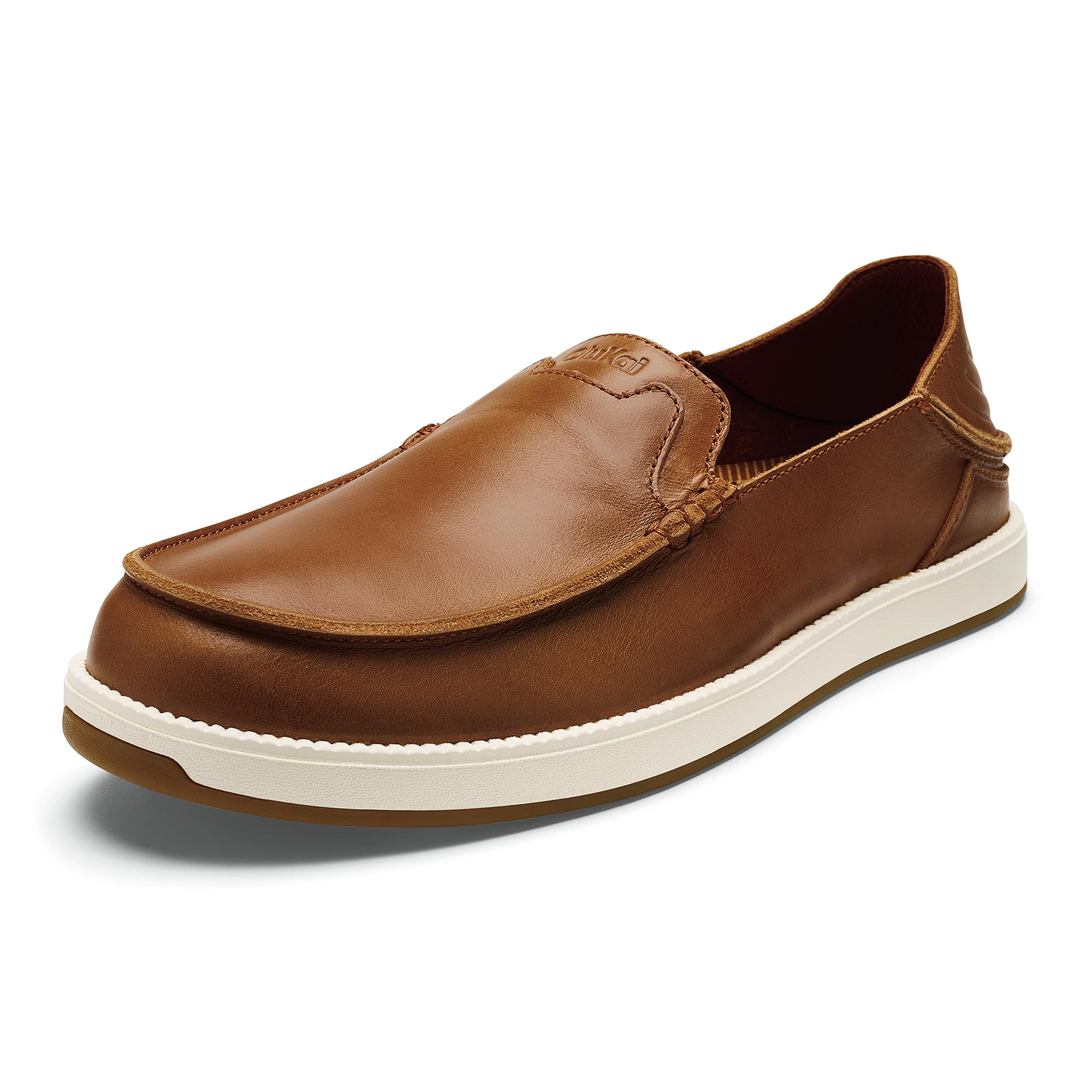 OLUKAI Kakaha Nia Men's Leather Sneakers, Supple Full-Grain Leather Shoes,  Drop-in Heel All Weather Rubber Soles