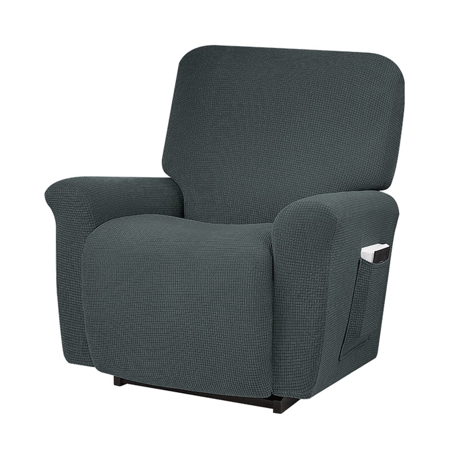 Fundas elásticas for sillón reclinable 1 plaza jacquard gris lavables con bolsillo lateral