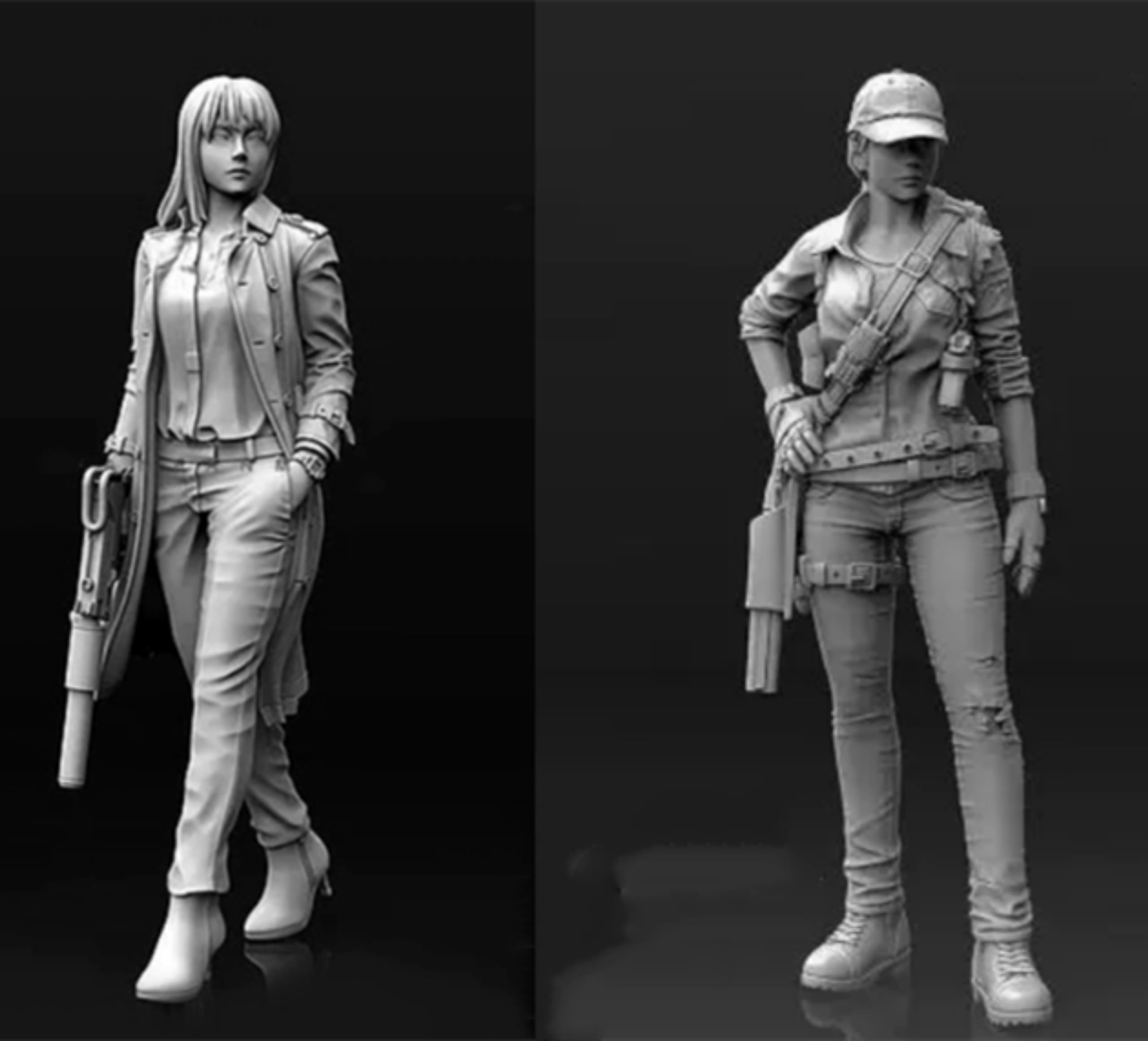 1/35 Sci-Fi Agent Female Soldier Resin Model Kit Unpainted and Unassembled Miniature Resin Model Parts and Components (2 Persons)//h5H7a-9