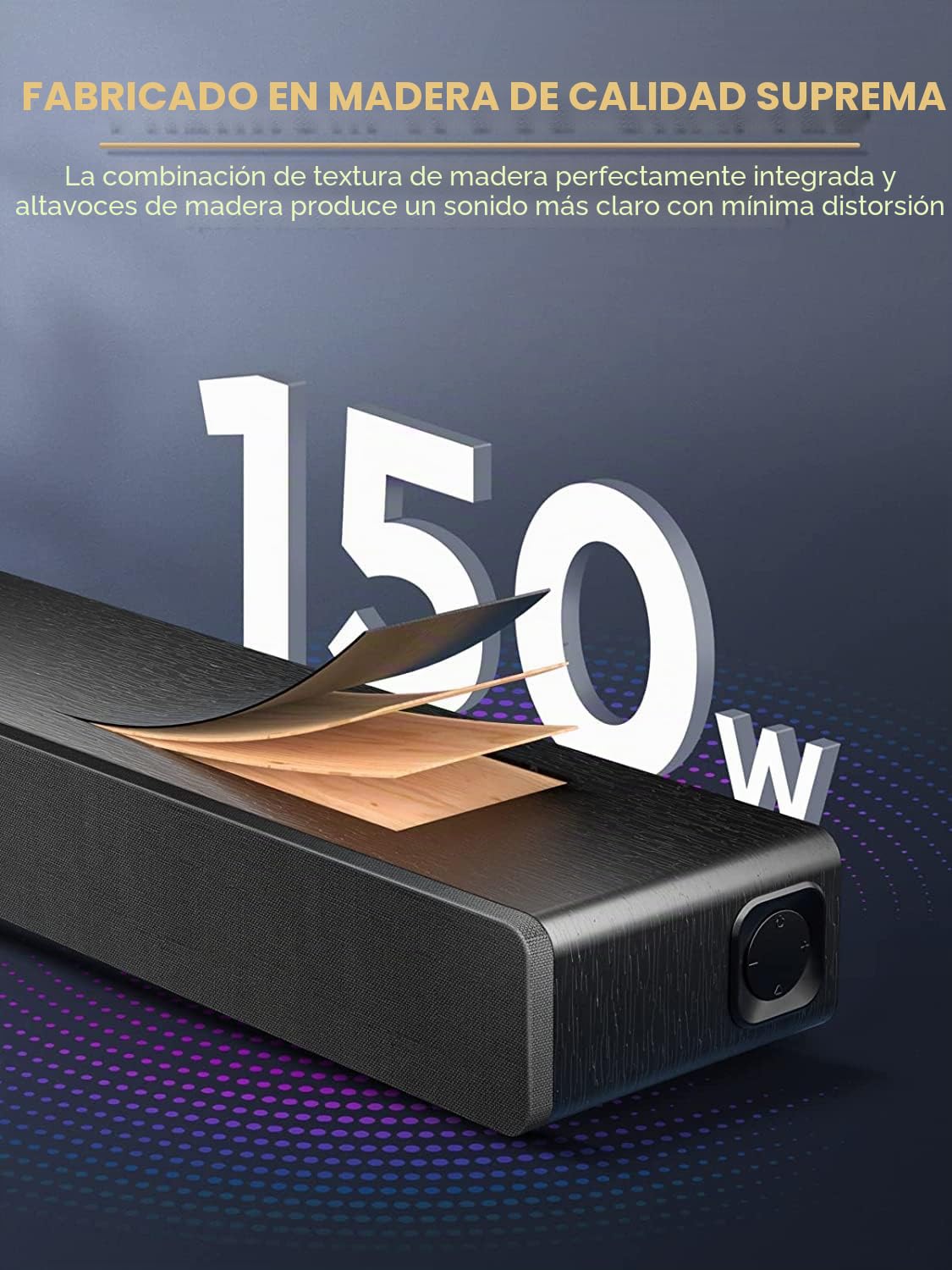 MEREDO Barra de Sonido, Sistema de Barra de Sonido para TV Altavoz BT 5.0 de 2.1 Canales y 150W con subwoofer Integrado para PC/Cine en casa, Compatible con ARC/óptico/Aux/USB