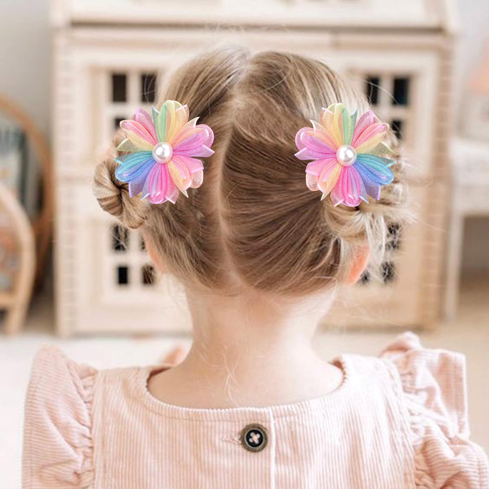 10 Pack Bows Women\'s Floral Hair Clip Set - Assorted Colors 5 Inch Bulk Hair Bows Set for Girls - Pink/Purple Flower  main image 4