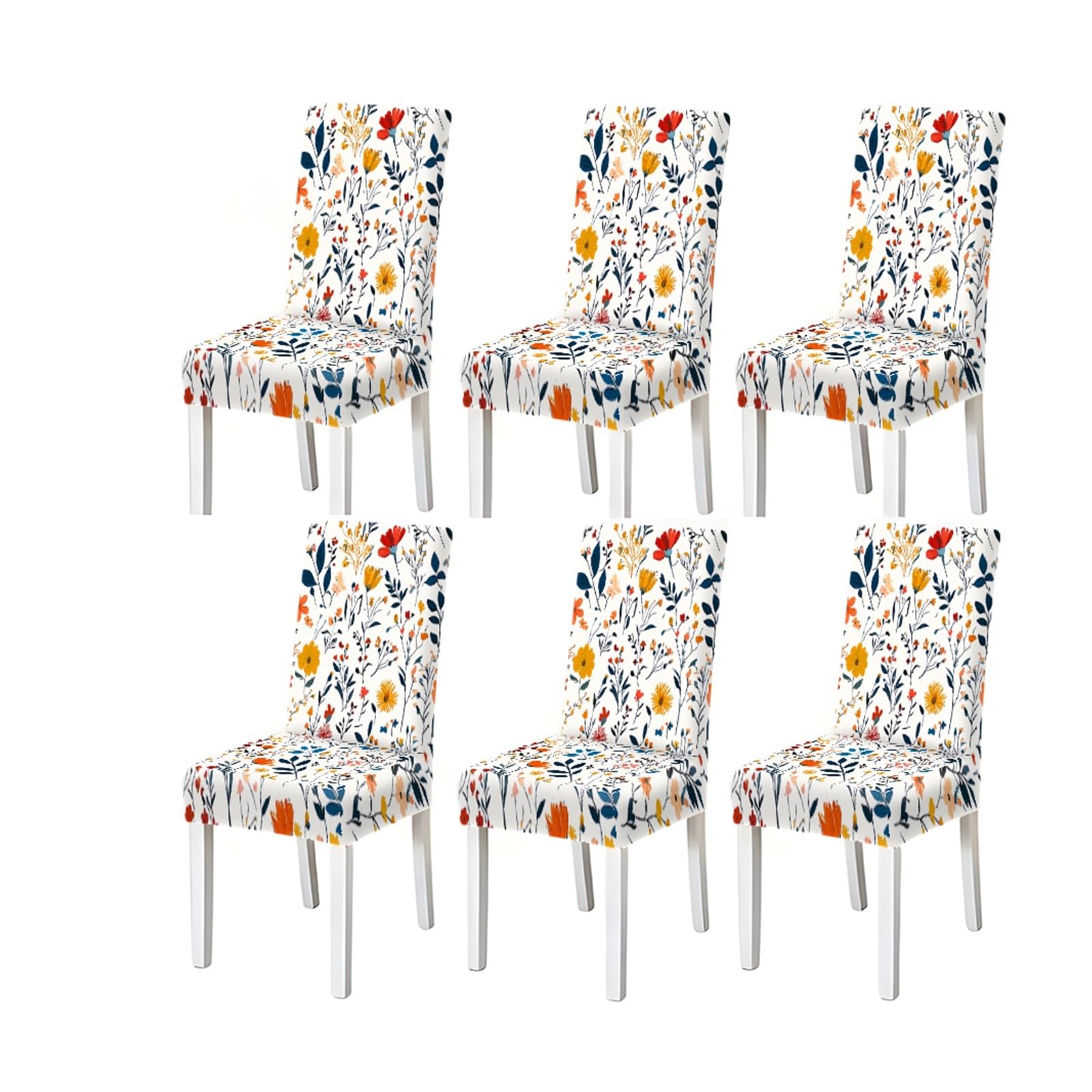 FZJKGH Wildflower Dining Chair Covers Set Of 2/4/6, Stretch Washable High Back Chair Covers, Floral Botanical Print Removable Stretch Slipcovers for Dining Chairs(6PCSChair cover)