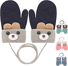 Becellen Knitted Baby Mittens, Adorable Warm Thick Gloves Child Anti-Lost Winter Cute Mittens with Drawstring for 0-3 Years Girls Boys