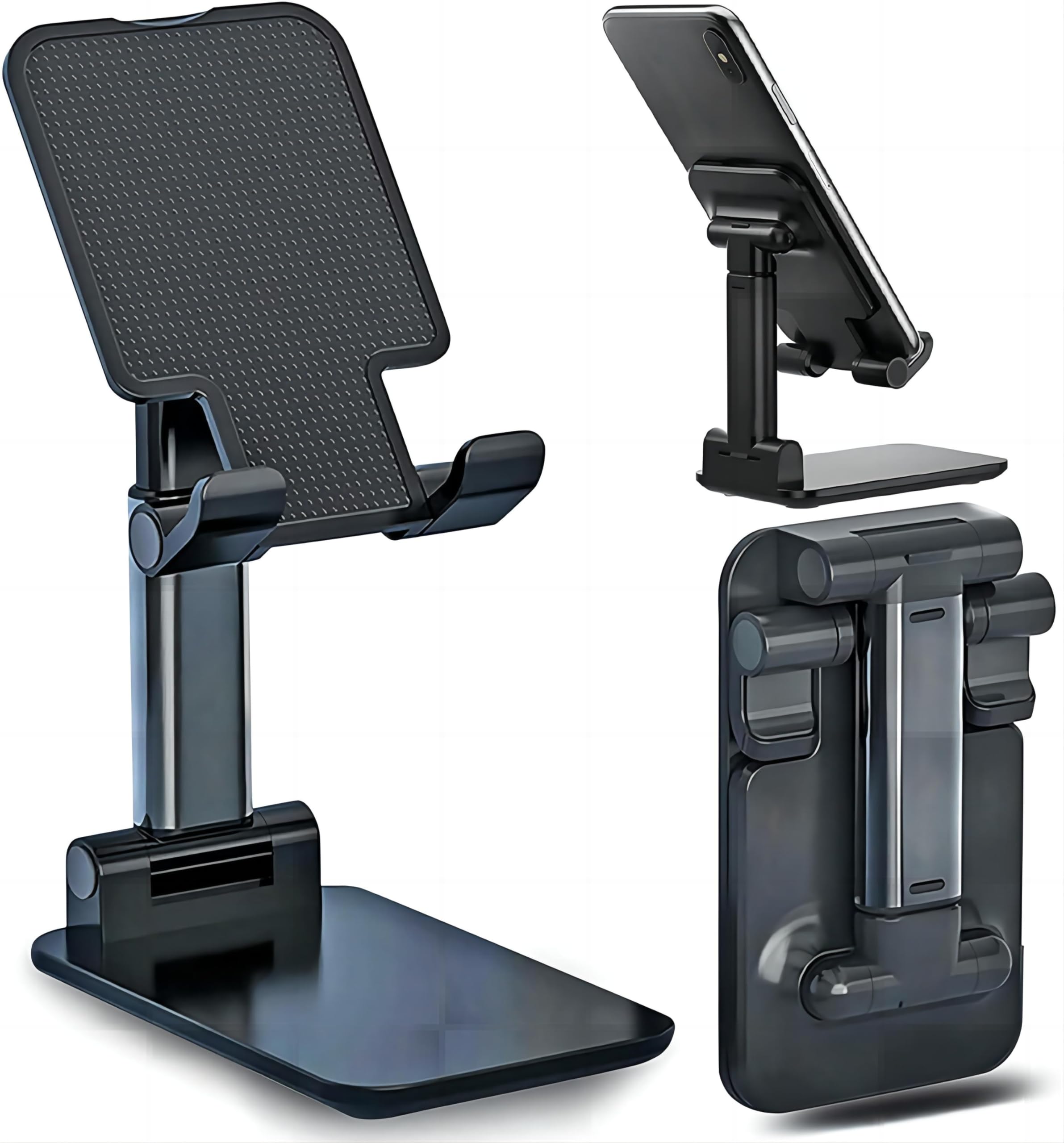 COOLBABY Phone Stand for Desk Mobile Stand Foldable Tablet Mobile Tabletop Stand Holder Angle-Height Adjustable Desk Cell Phone Holder Anti-Slip（Black）