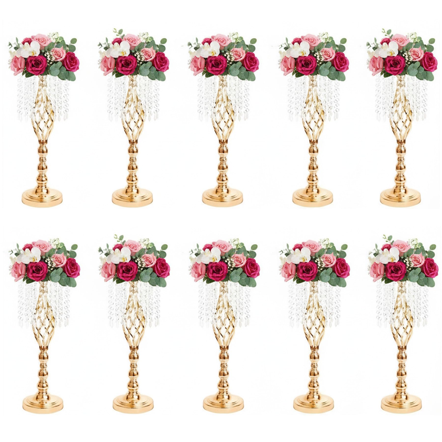 Photo 1 of *SILVER AMD GOLD* Metal Flower Stands with Crystal Beads - Wedding Centerpieces for Table Decorations, Elegant Metal Flower Arrangement Stands, Flower Vases for Wedding Party Celebration Home Decor (Gold-10pcs)
