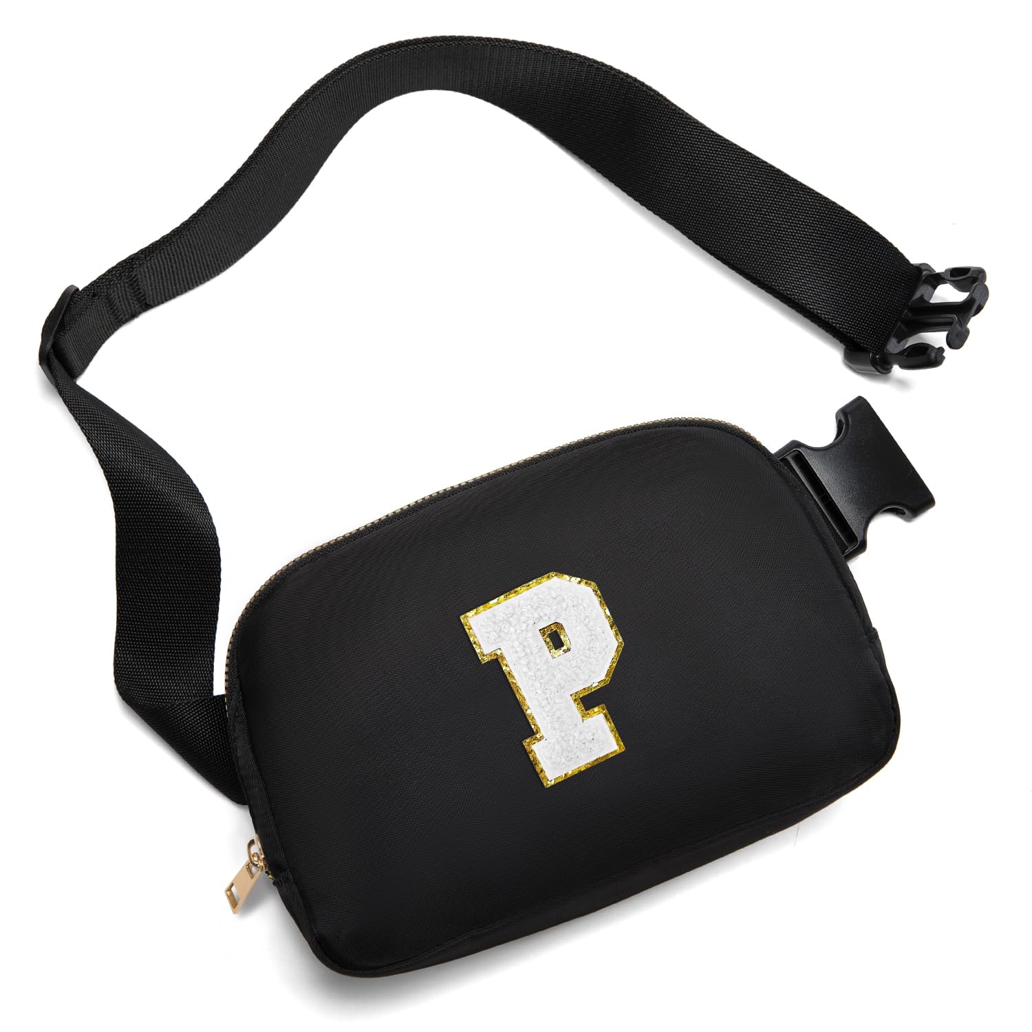 Gitus Birthday Gifts for 8 9 10 11 12 13 Year Old Girls Personalized Fanny Pack Crossbody Bags with Initial Letter Patch Belt Bag for Teen Girls Cute Trendy Stuff Travel Essentials (Black-P)