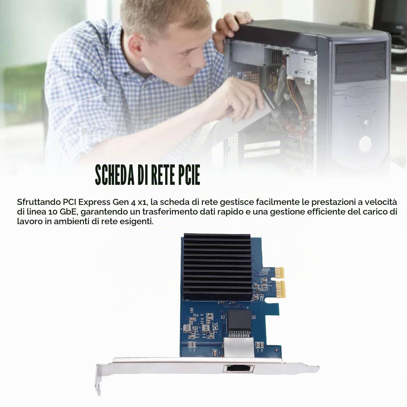 Bewinner Scheda di Rete Porta da 10 GB RJ45, RTL8127 PCI Express Gen 4 X1 a 10 Gigabit Network Card, Adattatore PCIE Ethernet LAN per