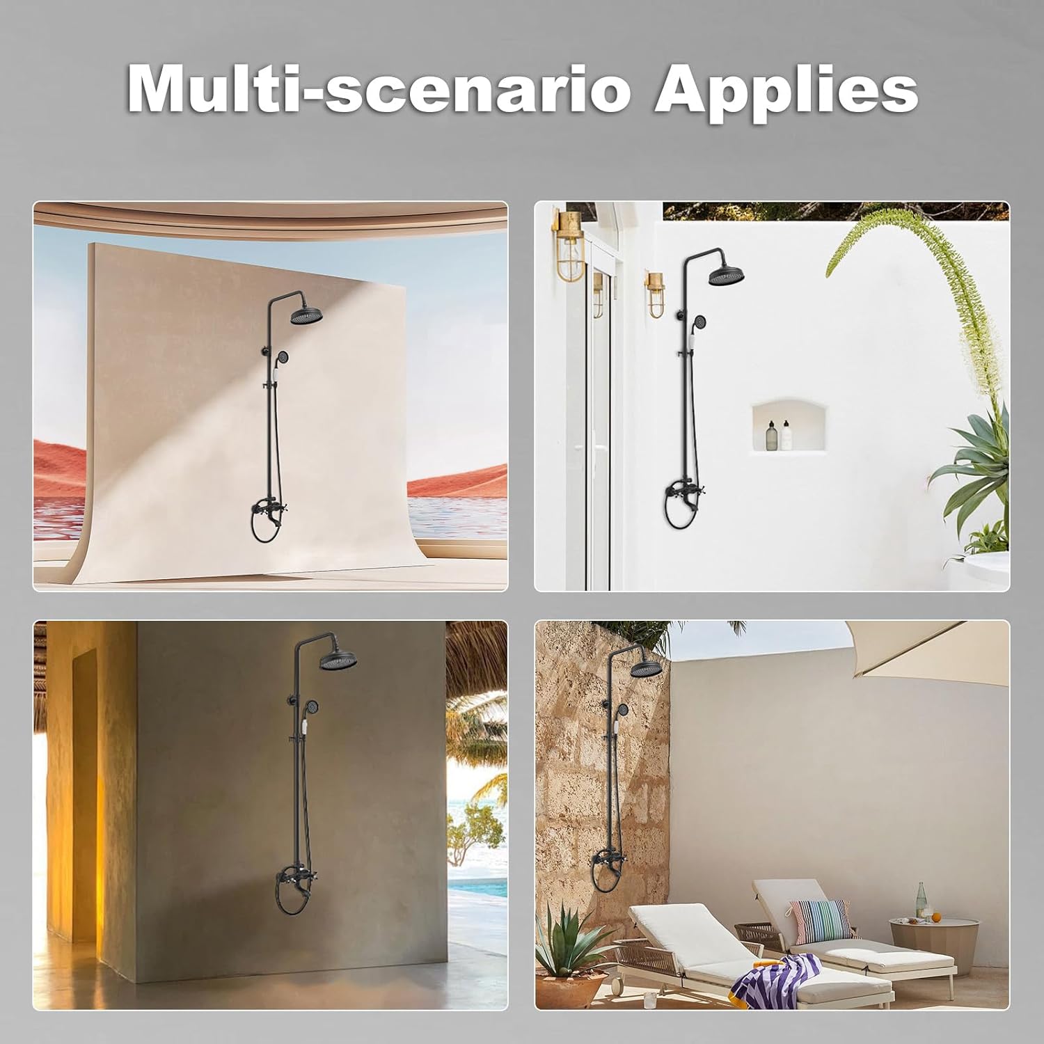 Outdoor Shower Features, Exposed Shower System, 3 Function Bathroom Shower Set with 8 Inch Rain Shower Head, Handheld Shower & Tub Spout, Dual Handle Wall Mounted Shower Faucet Kit,Black