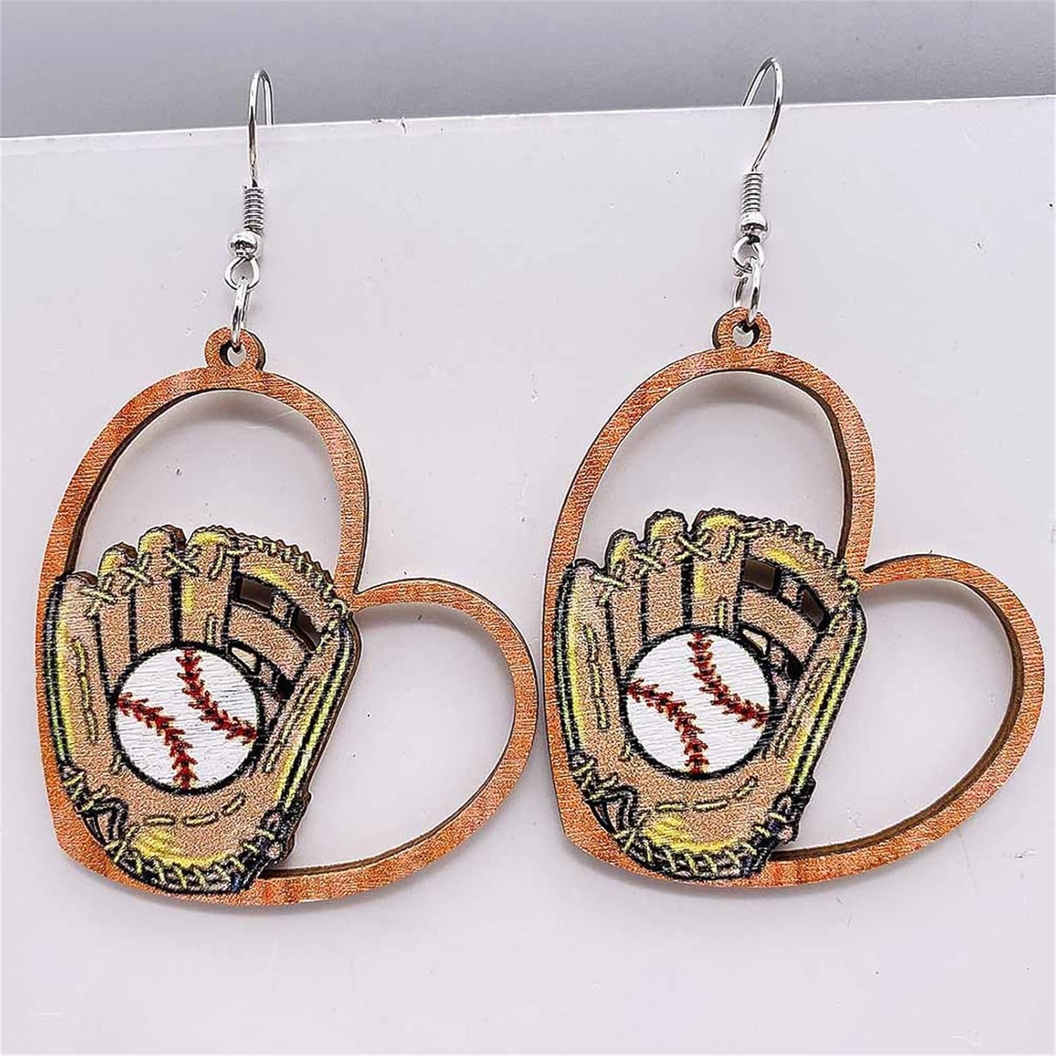 Wooden Sports Ball Earrings for Women Handmade Heart Lightweight Basketball Rugby Baseball Soccer Dangle Earrings Fans Sports Players - Image 6