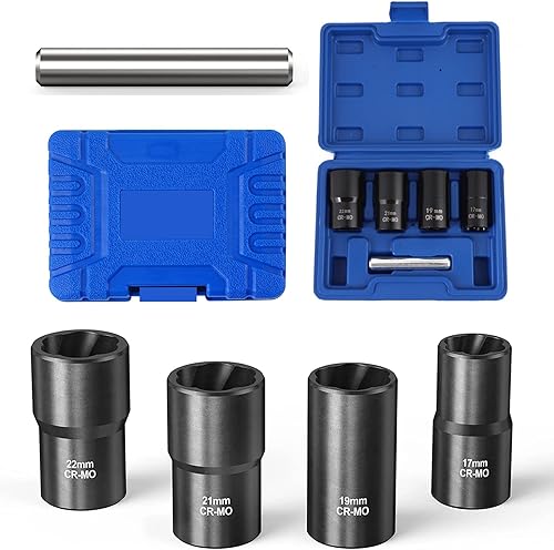 DOUARQ Juego de 5 llaves giratorias removedor de tuercas de llanta pelada para quitar pernos muertos oxidados redondeados tuercas y tornillos de