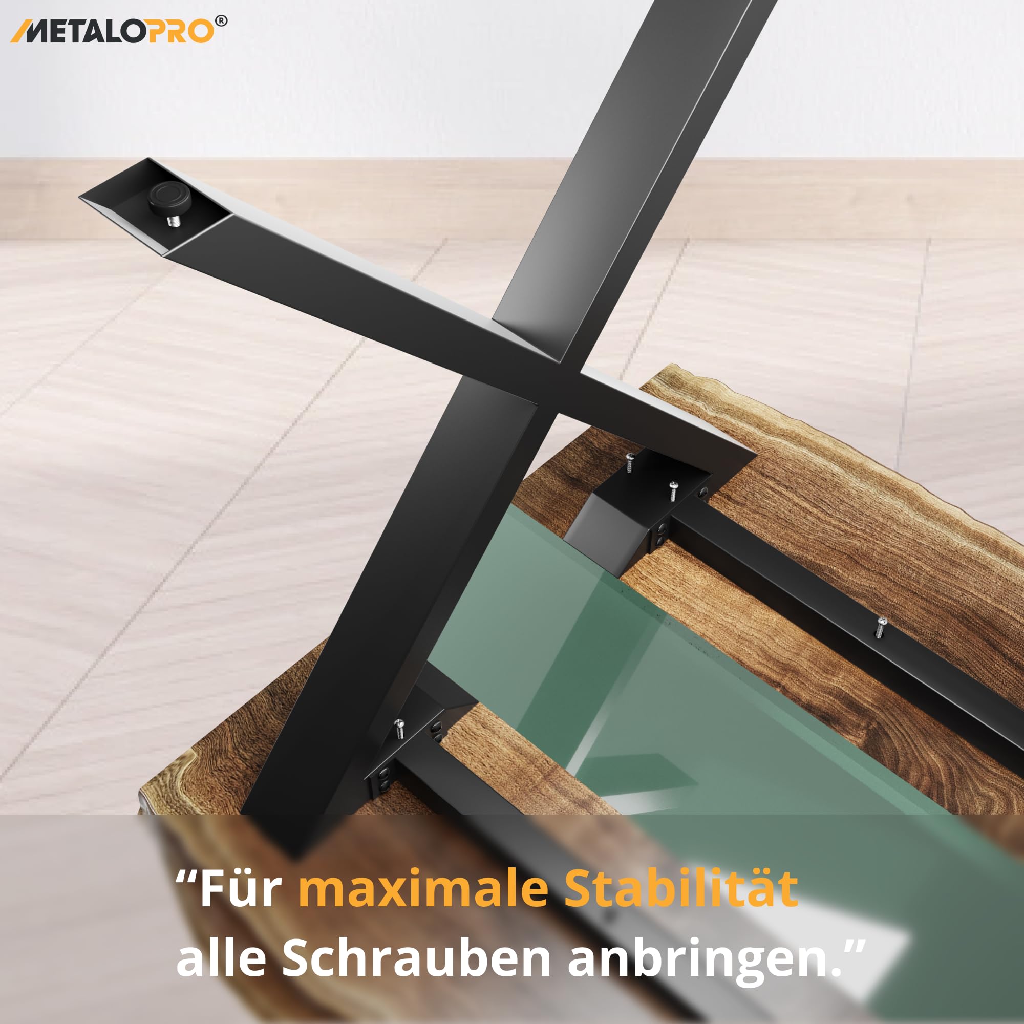 MetaloPro Tafelpoten van metaal, zware belasting, zwart en schroeven, vloerbeschermers, trapeziumvormig tafelframe voor moderne salontafel, eettafel, woonkamertafel, 120 x 70 x 72 cm