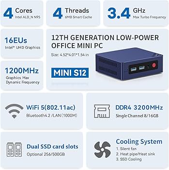 ミニPC Beelink MINI-S12 mini pc Amazon.com: Beelink Mini PC, Mini S12 Intel 12th Gen 4-Core N95(up